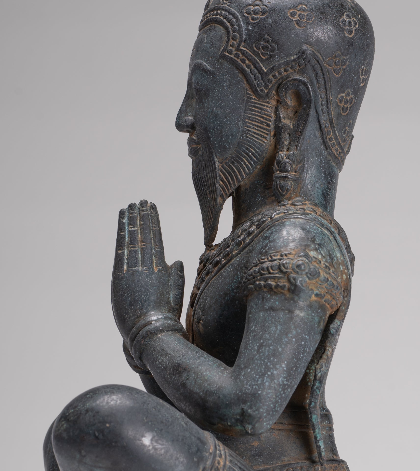 Rishi Statue - Antique Khmer Style Seated Bronze Rishi or Wise Man - 42cm/17"