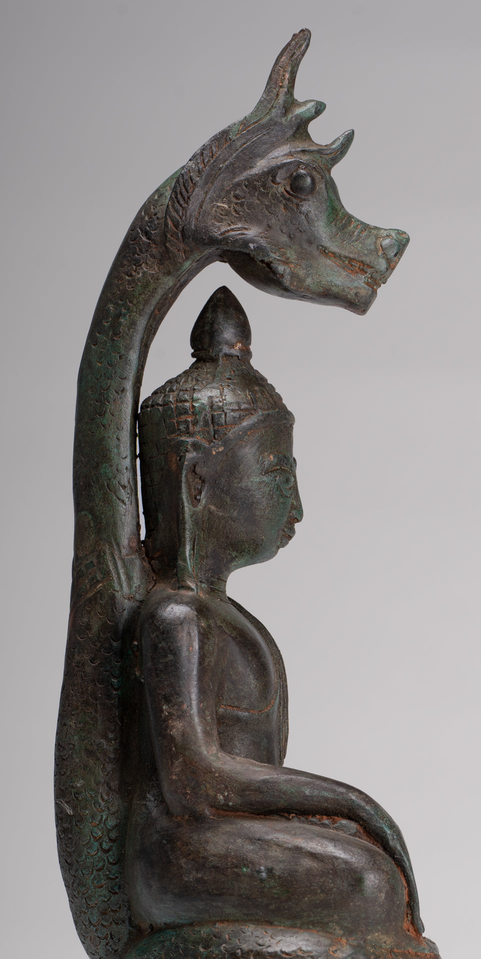 Buddha Statue - Antique Laos Style Bronze Enlightenment Naga Buddha Statue - 34cm/14"