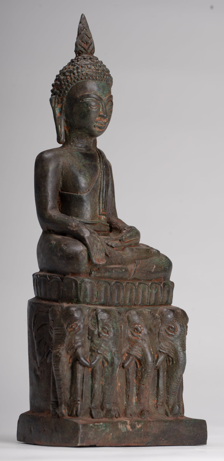 Buddha Statue - Antique Laos Style Bronze Enlightenment Elephant Buddha Statue - 30cm/12"