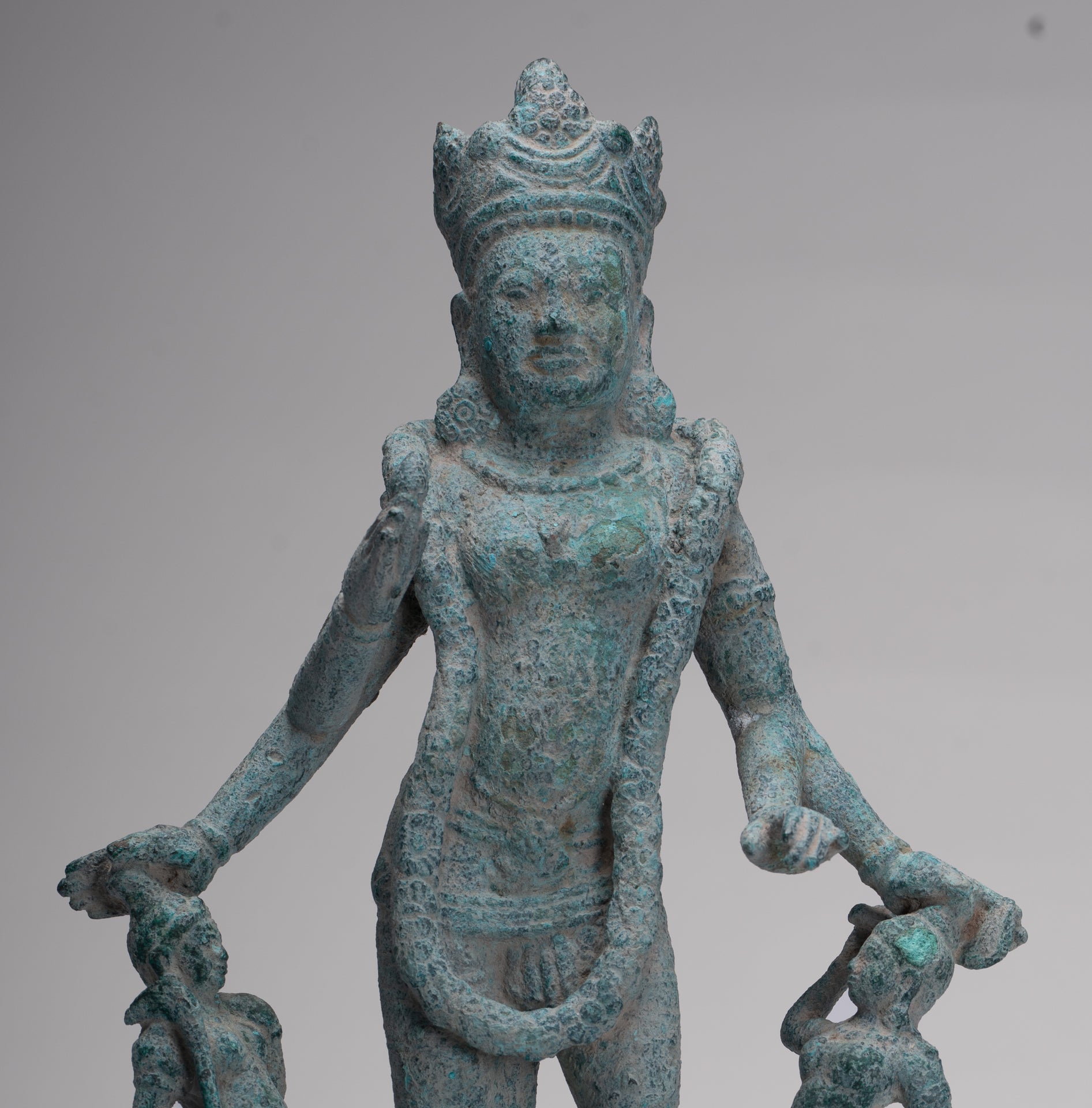 Vishnu Statue - Antique Phnom Da Style Khmer Vishnu with Gadanari and Chakrapurusha - 39cm/16"