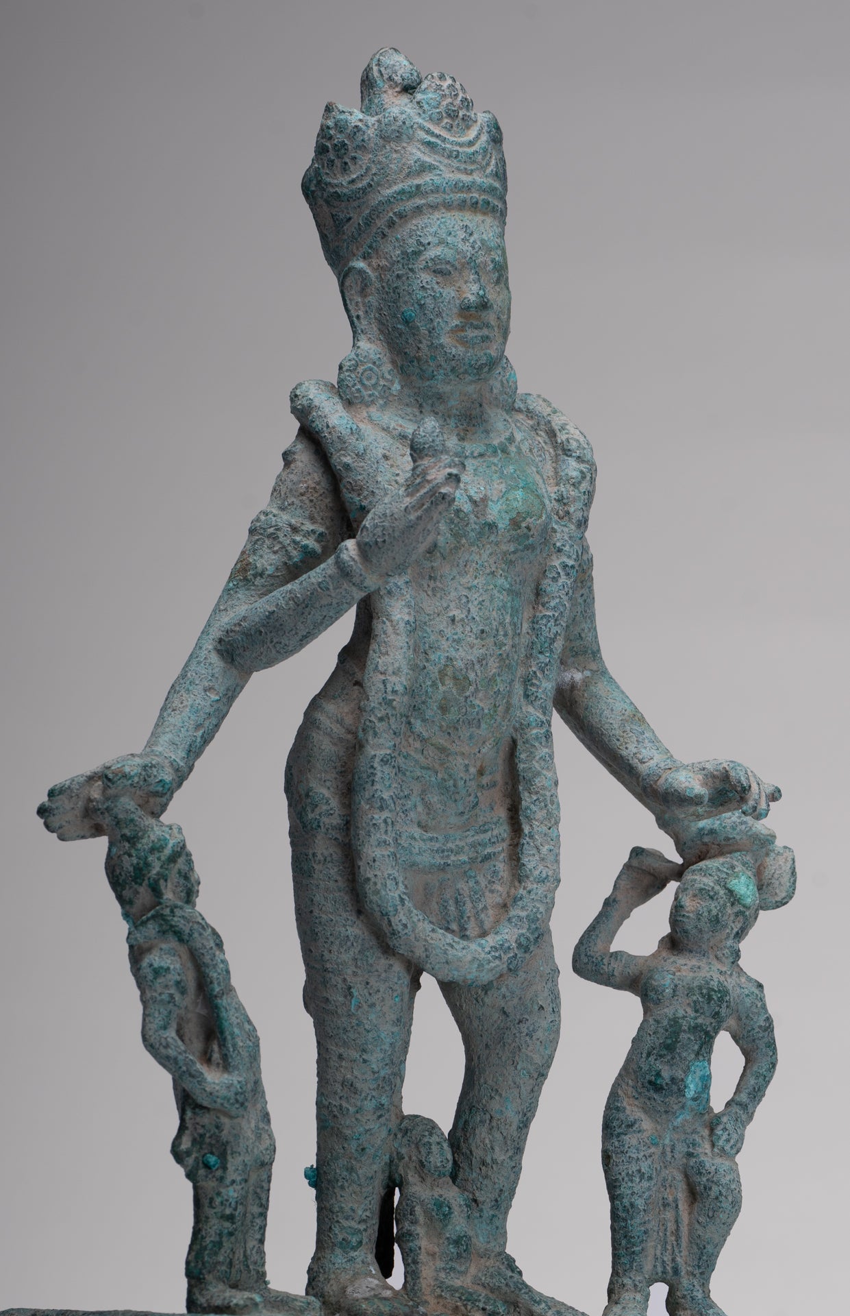 Vishnu Statue - Antique Phnom Da Style Khmer Vishnu with Gadanari and Chakrapurusha - 39cm/16"