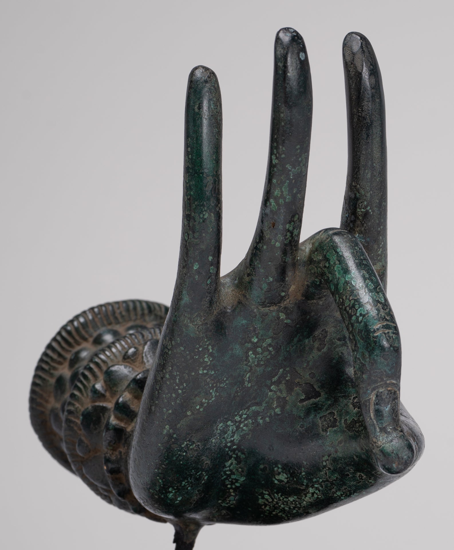 Mounted Antique Thai Style Southeast Asia Bronze Thai Teaching Hand - 24cm/10"