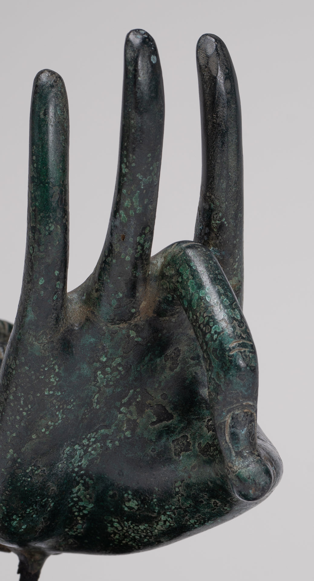 Mounted Antique Thai Style Southeast Asia Bronze Thai Teaching Hand - 24cm/10"