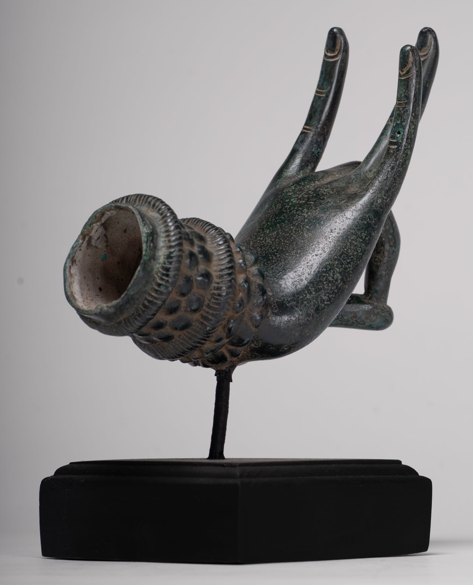 Mounted Antique Thai Style Southeast Asia Bronze Thai Teaching Hand - 24cm/10"