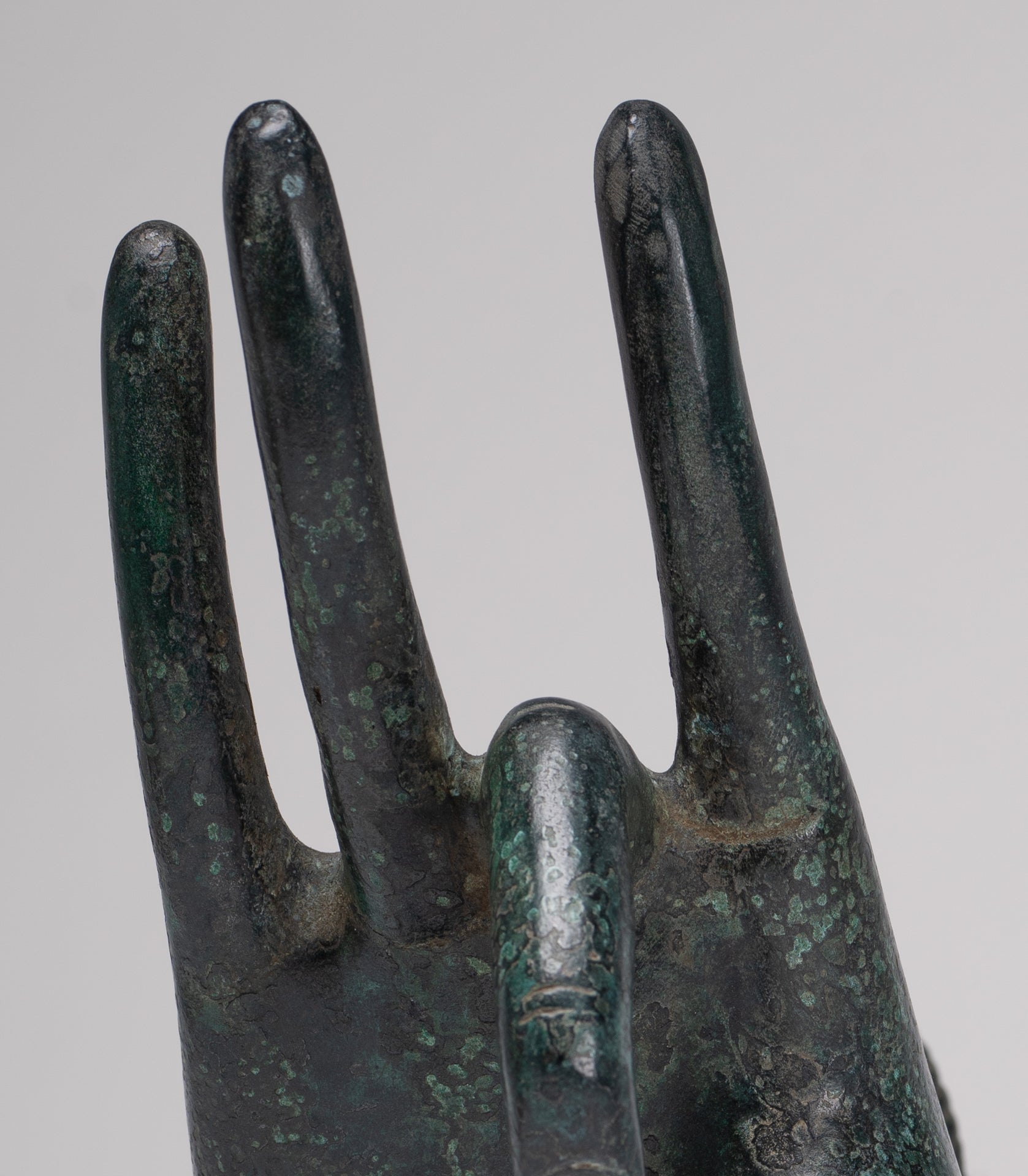 Mounted Antique Thai Style Southeast Asia Bronze Thai Teaching Hand - 24cm/10"