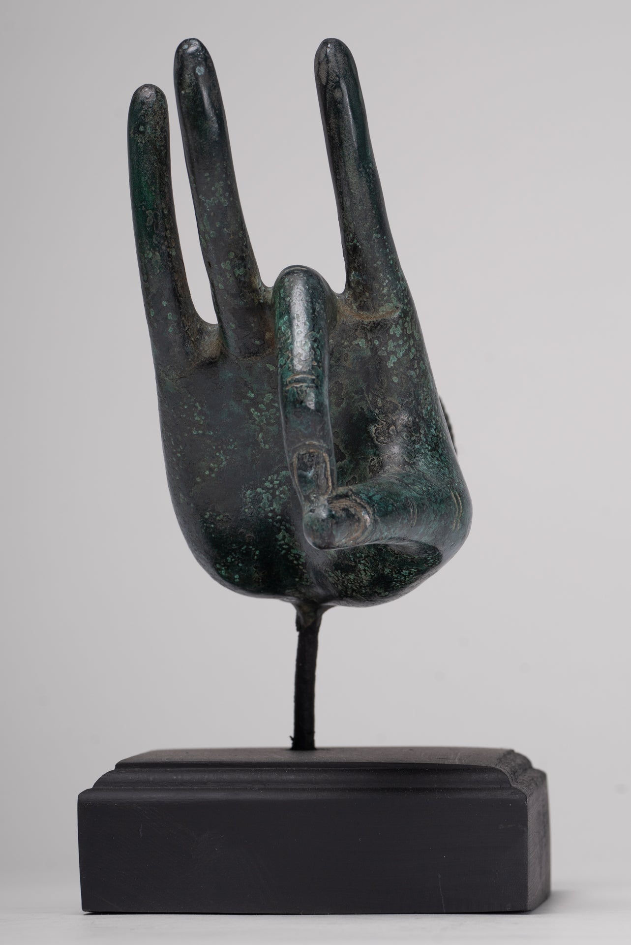 Mounted Antique Thai Style Southeast Asia Bronze Thai Teaching Hand - 24cm/10"