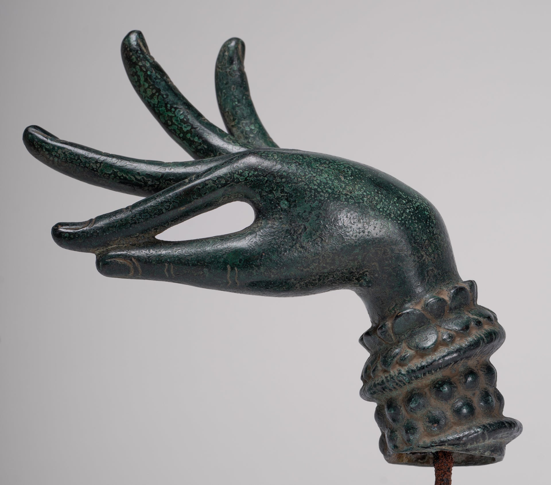 Mounted Antique Khmer Style Bronze Apsara Katakaamukha Hand - 24cm/10"