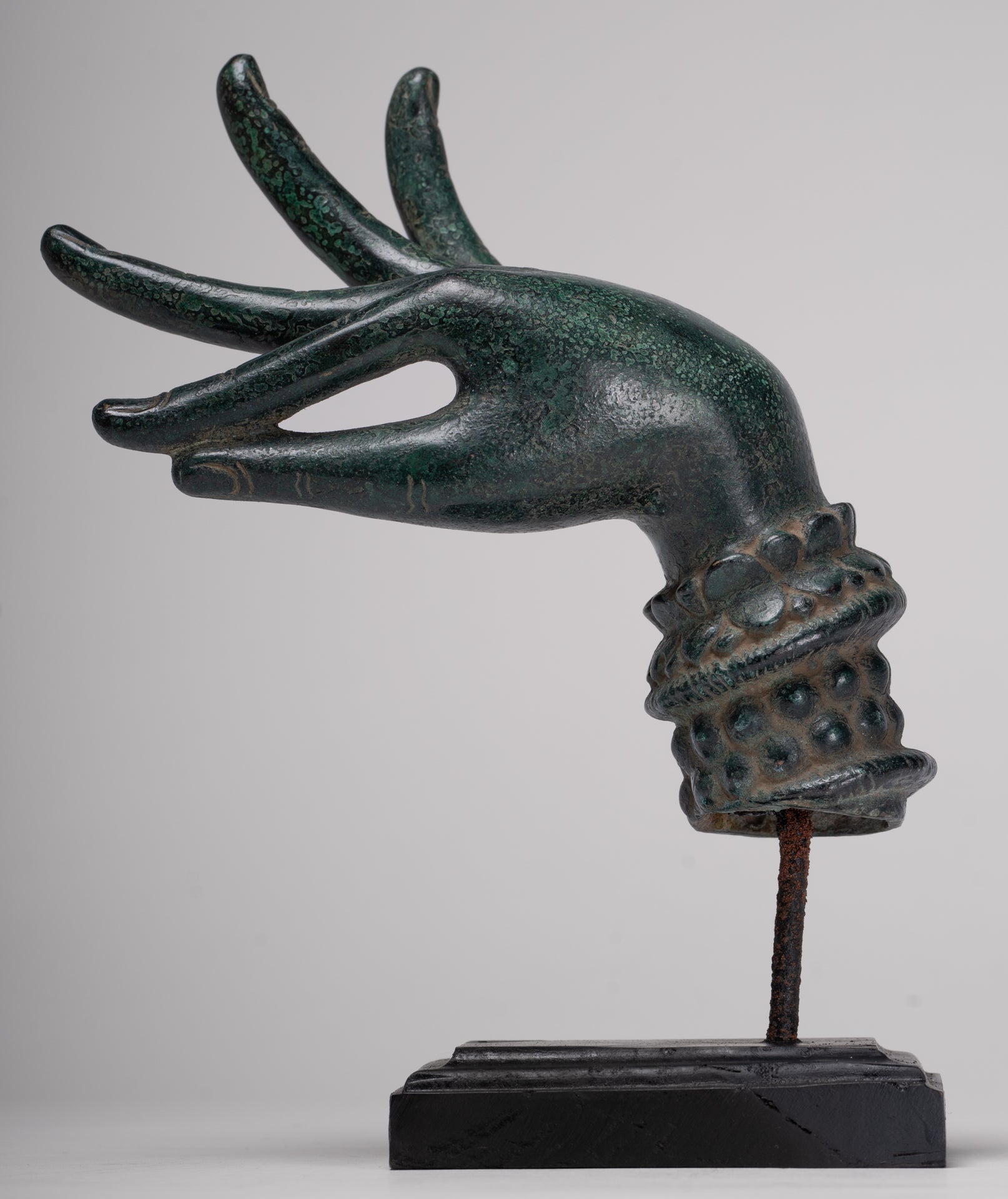 Mounted Antique Khmer Style Bronze Apsara Katakaamukha Hand - 24cm/10"