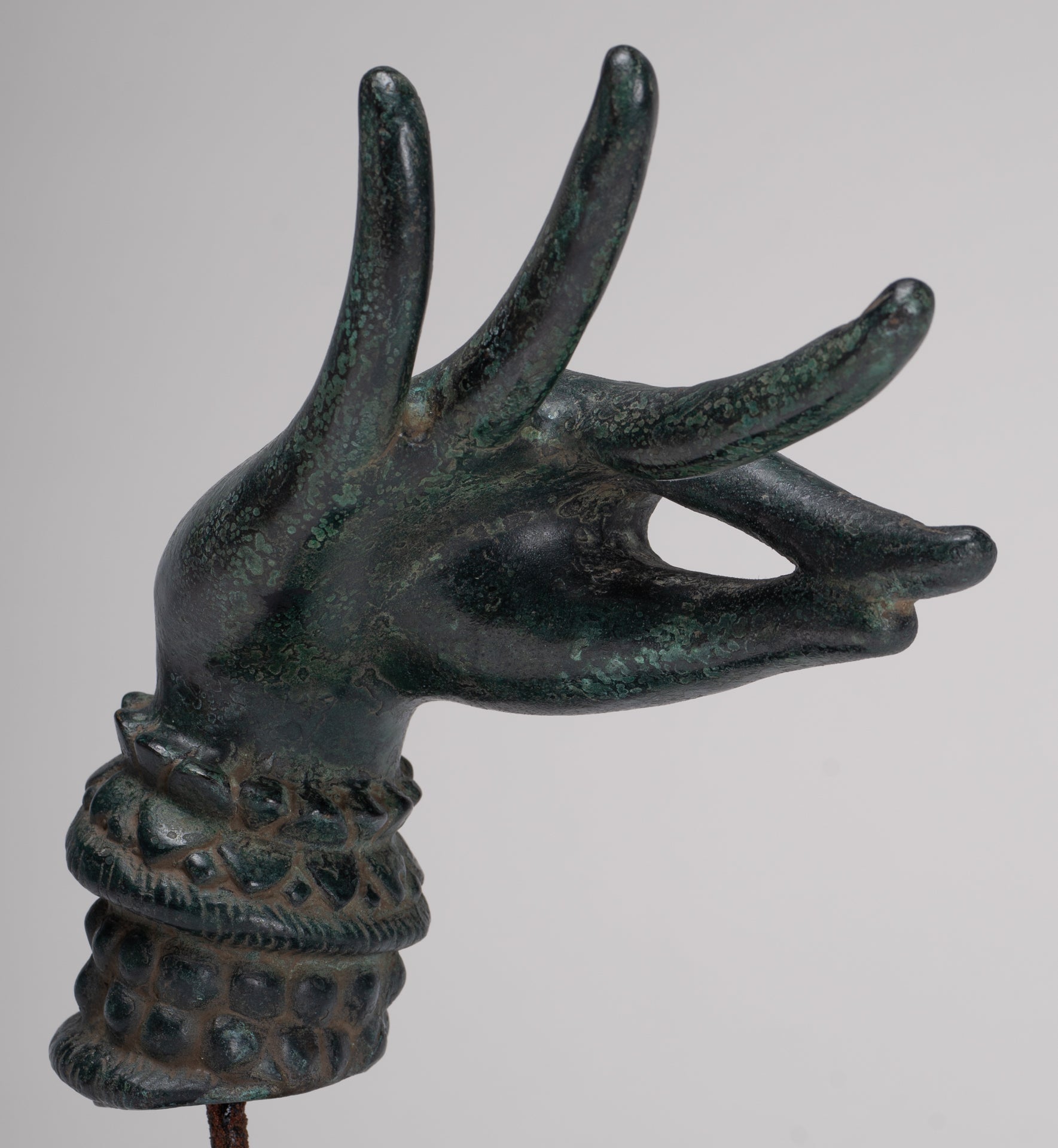 Mounted Antique Khmer Style Bronze Apsara Katakaamukha Hand - 24cm/10"