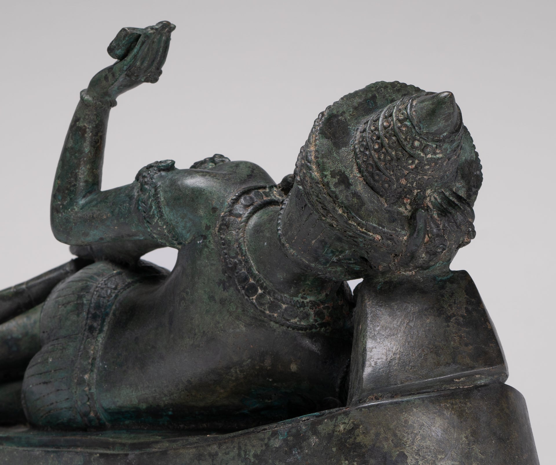 Antique Lopburi Style Thai Bronze Reclining Vishnu Statue - 55cm/22" Long