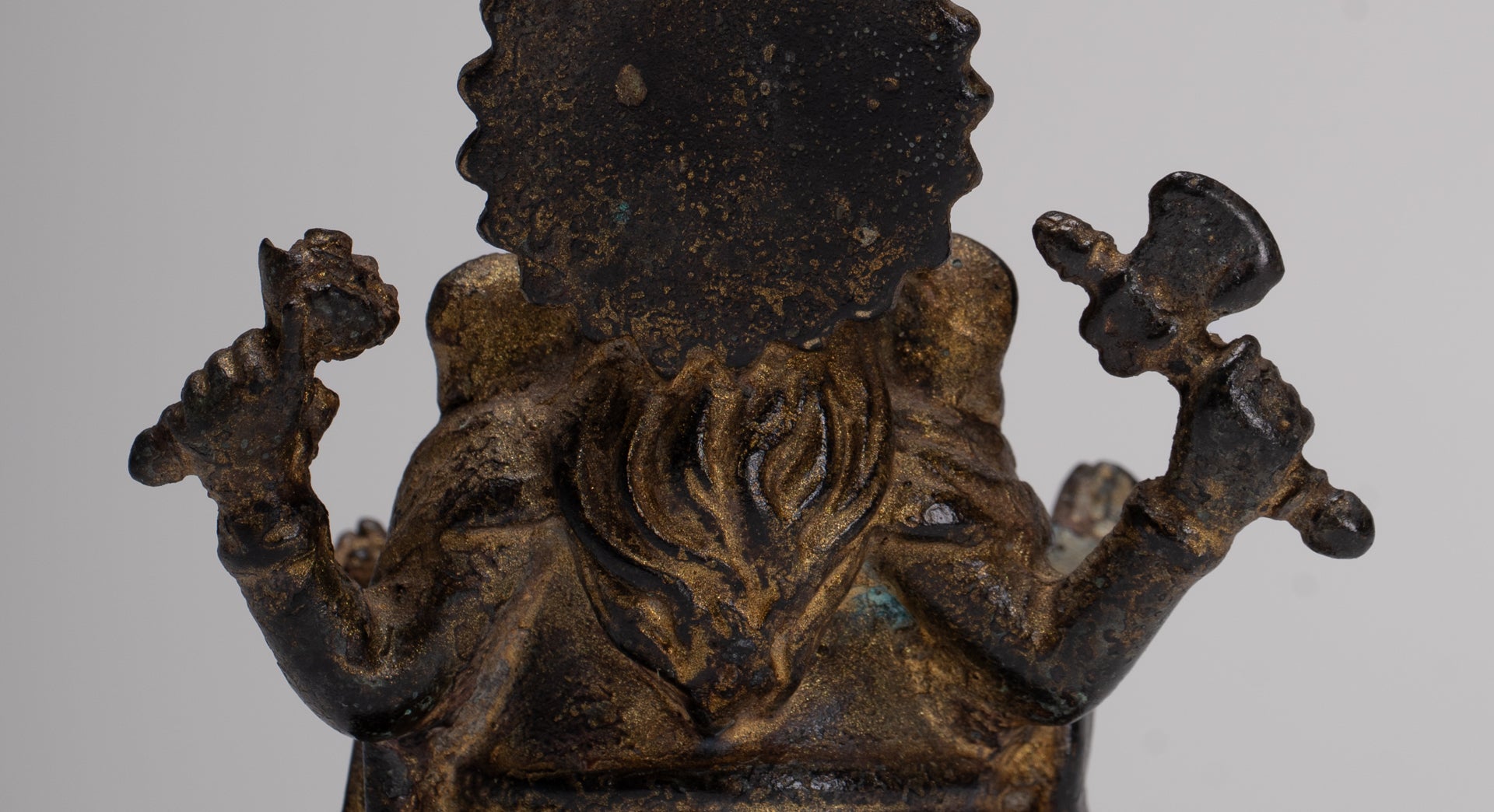 Ganesha Statue - Antique Thai Style Seated Bronze Ganesh Statue - 10cm/4"