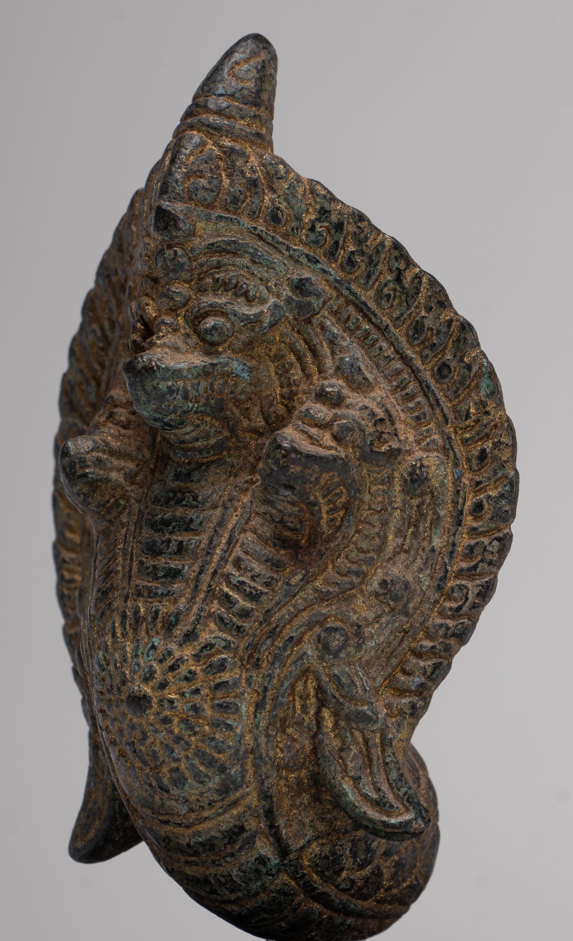 Naga Statue - Antique Khmer Style Bronze Protective Naga, Snake or Serpent Statue - 14cm/6"