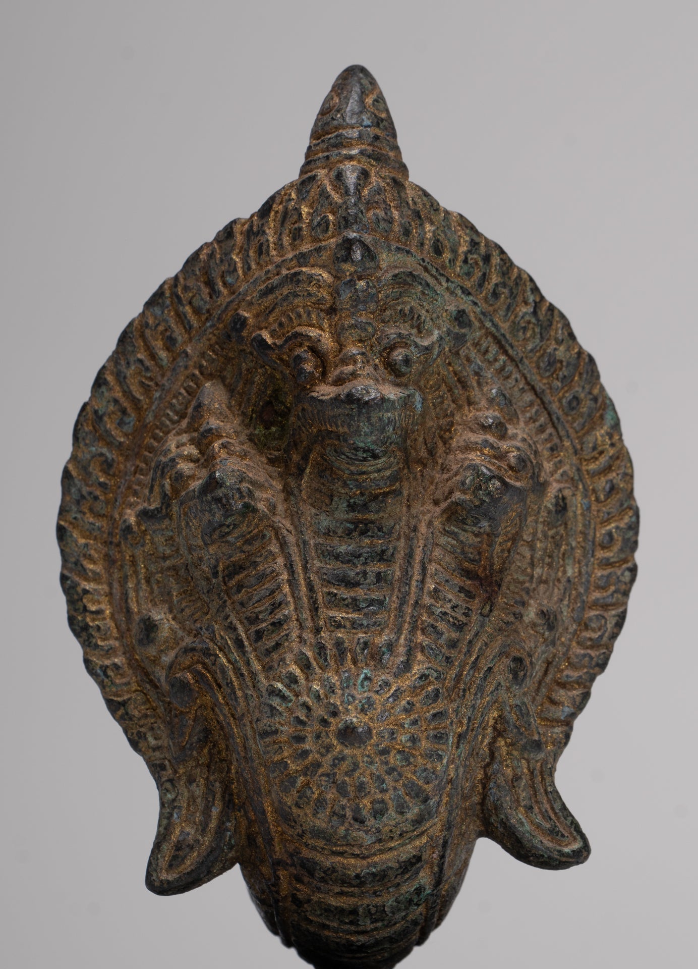 Naga Statue - Antique Khmer Style Bronze Protective Naga, Snake or Serpent Statue - 14cm/6"