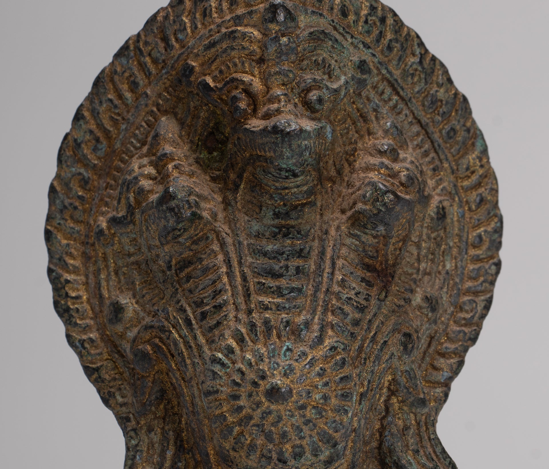 Naga Statue - Antique Khmer Style Bronze Protective Naga, Snake or Serpent Statue - 14cm/6"