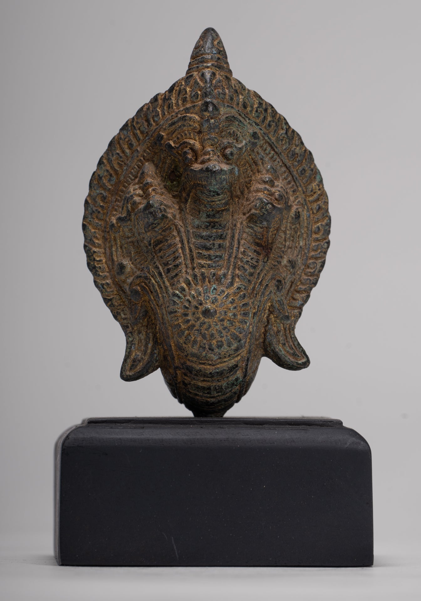 Naga Statue - Antique Khmer Style Bronze Protective Naga, Snake or Serpent Statue - 14cm/6"