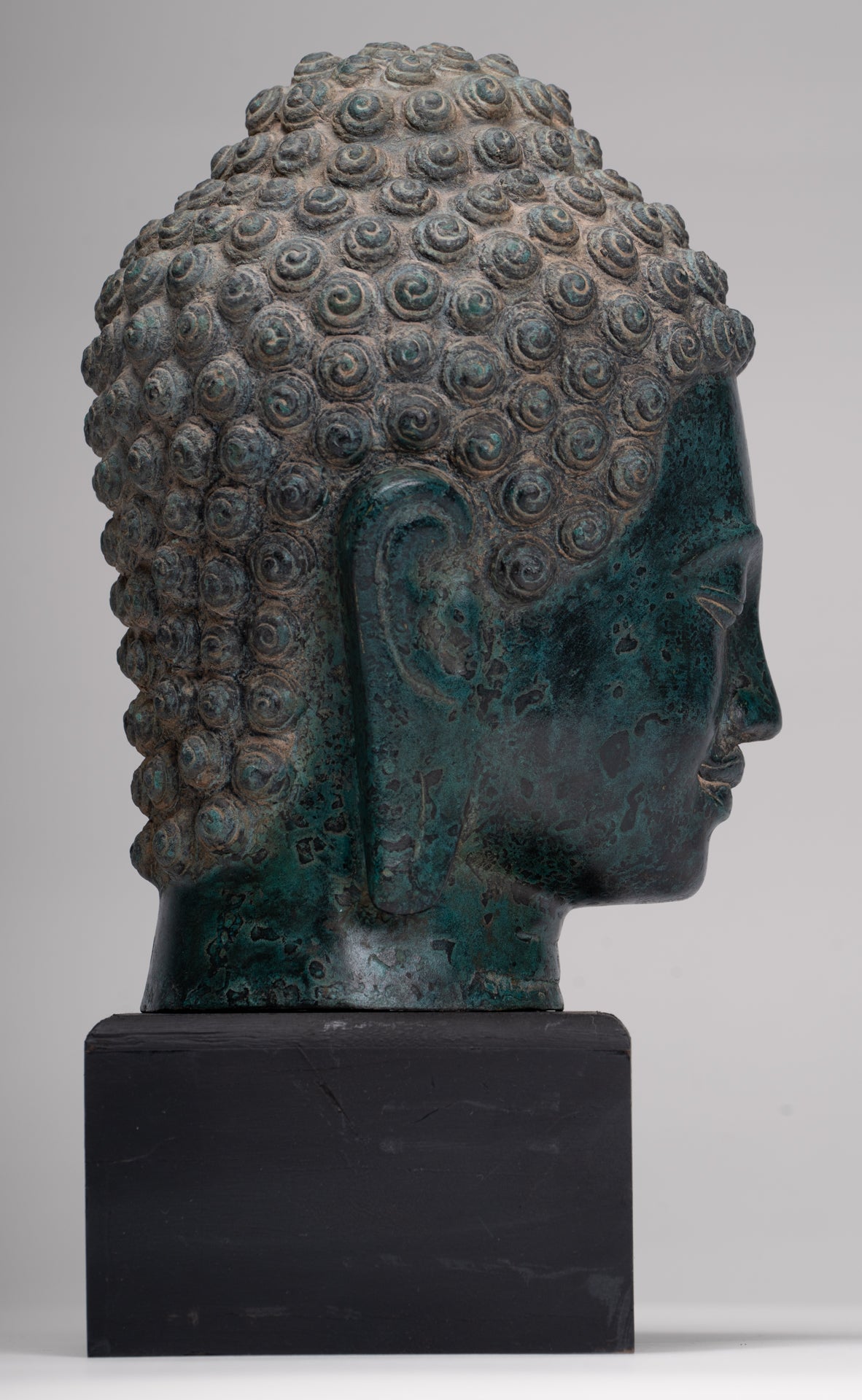 Buddha Statue - Antique Khmer Style Bronze Phnom Da Buddha Head - 30cm/12"