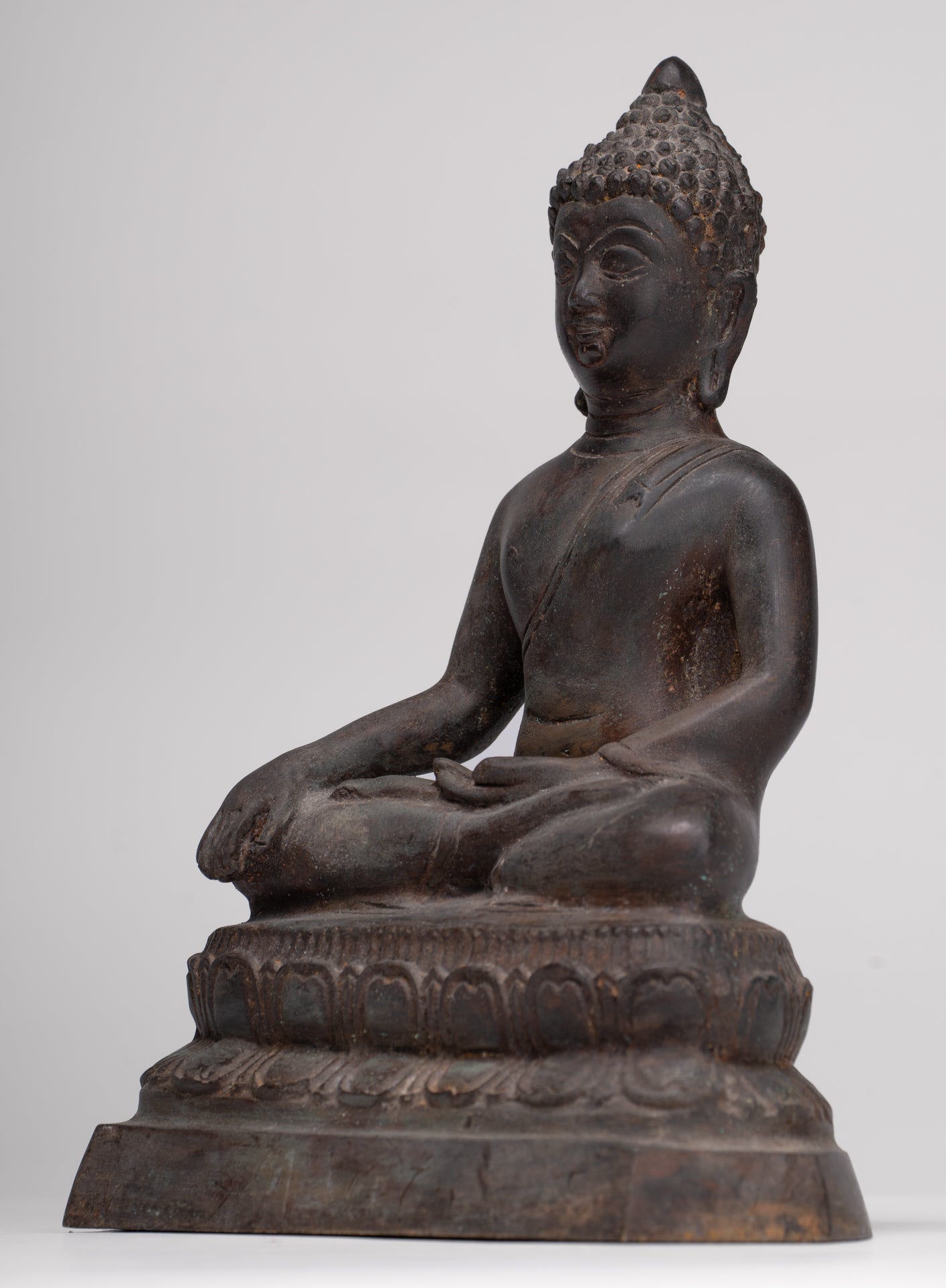 Buddha Statue - Antique Thai Style Bronze Chiang Saen Enlightenment Buddha Statue - 23cm/9"