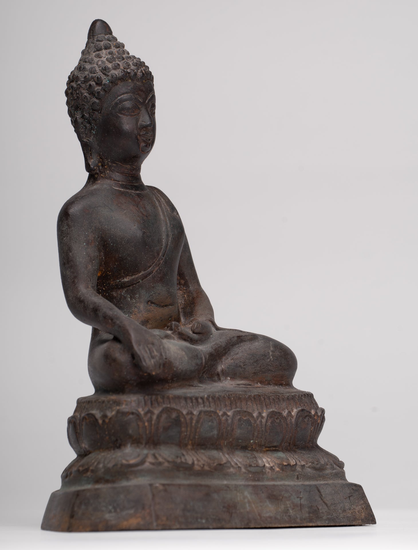 Buddha Statue - Antique Thai Style Bronze Chiang Saen Enlightenment Buddha Statue - 23cm/9"