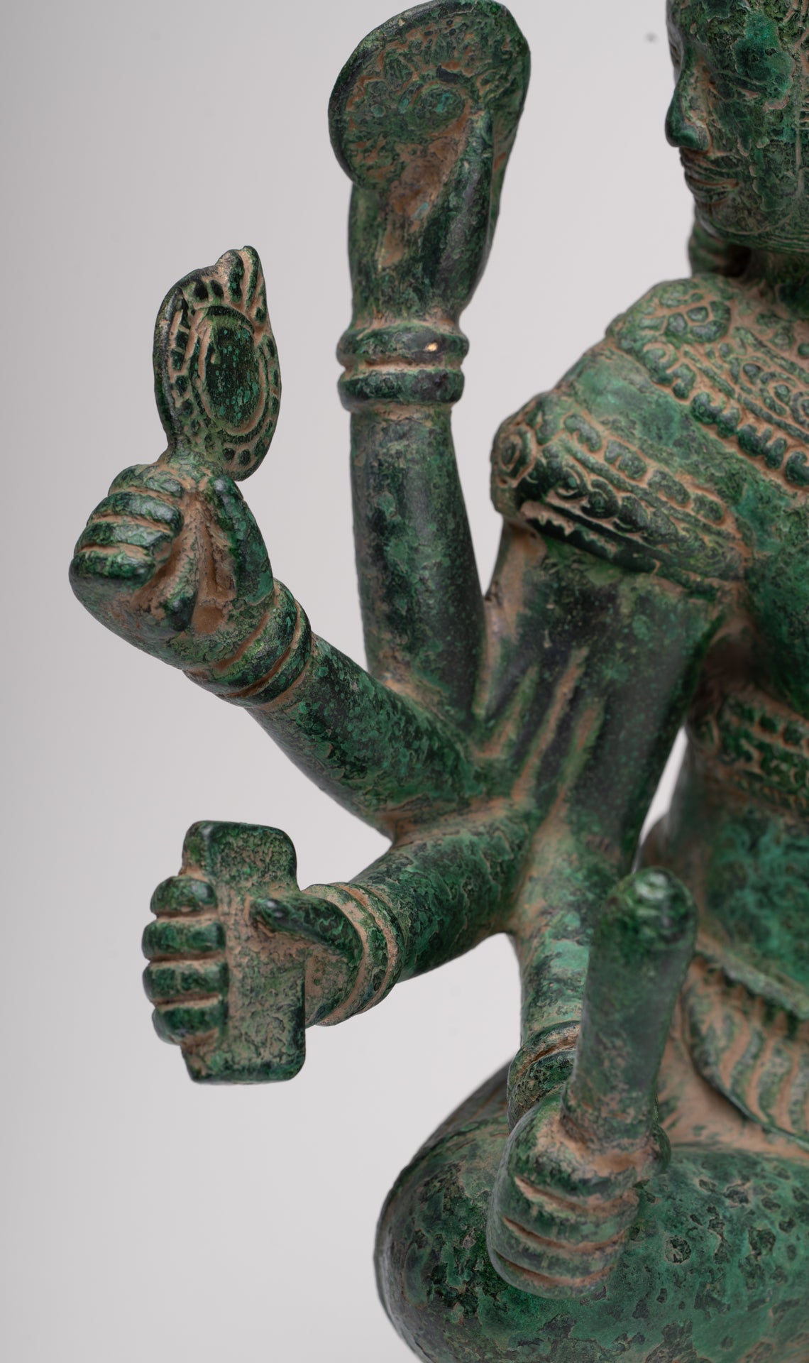 Brahma Statue - Antique Khmer Style Bronze 8 Arm Bayon Brahma - Hindu God Creation - 31cm/12"