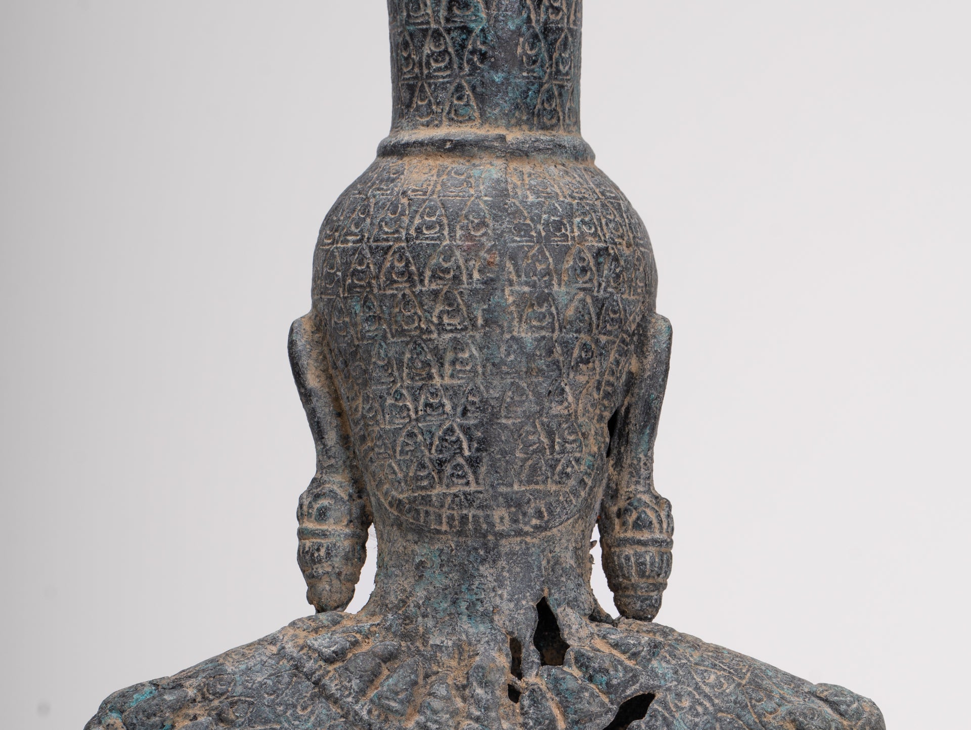 Antique Khmer Style Standing Bronze Bayon Style Lokeshvara Statue - 27cm/11"