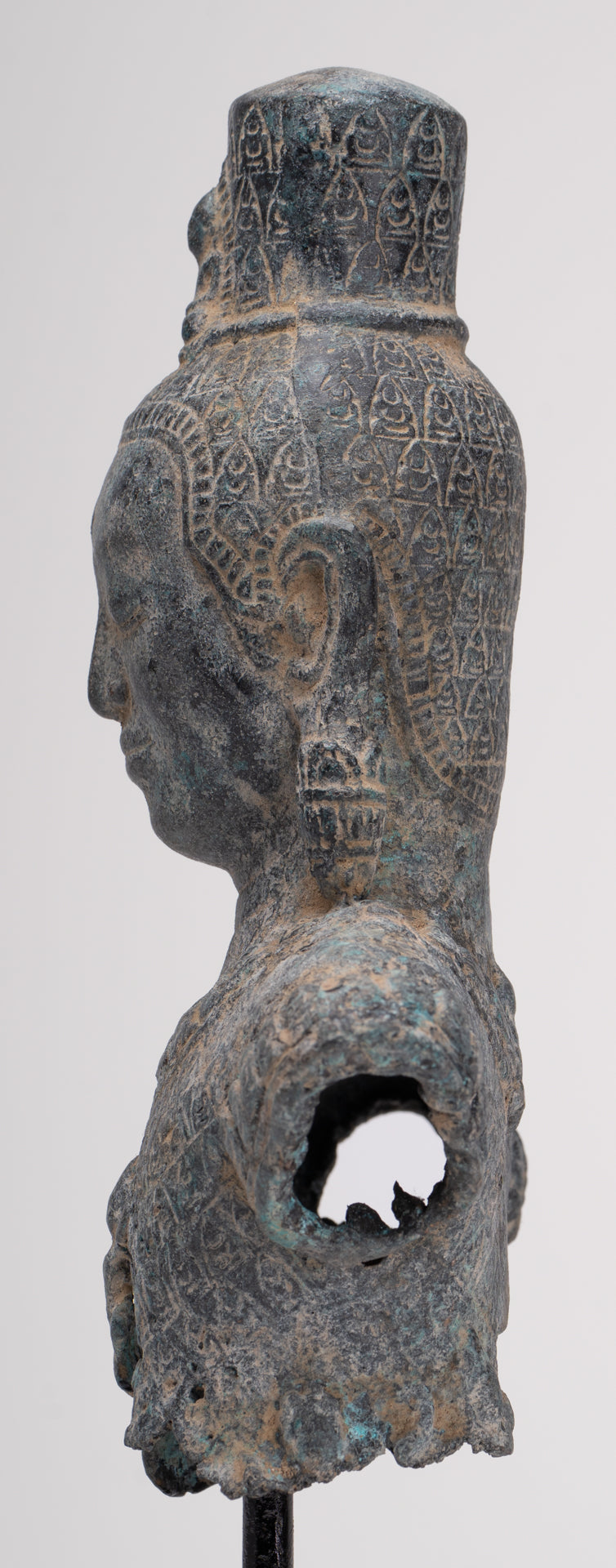 Antique Khmer Style Standing Bronze Bayon Style Lokeshvara Statue - 27cm/11"