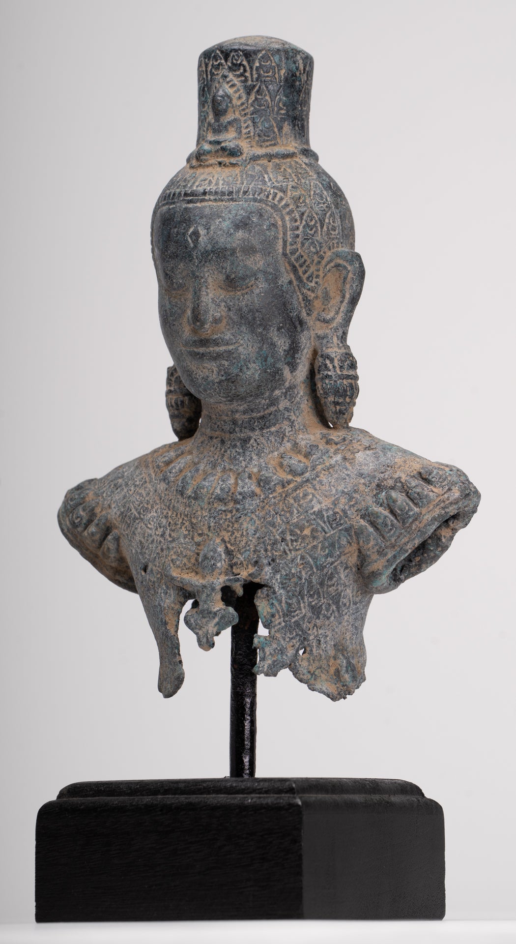 Antique Khmer Style Standing Bronze Bayon Style Lokeshvara Statue - 27cm/11"