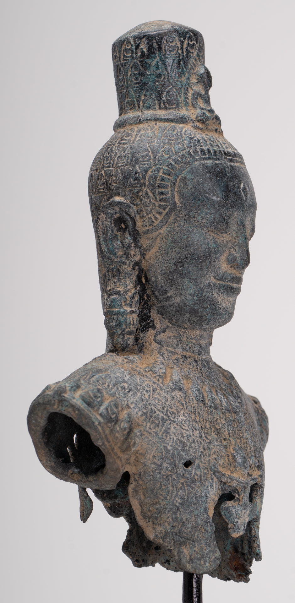 Antique Khmer Style Standing Bronze Bayon Style Lokeshvara Statue - 27cm/11"