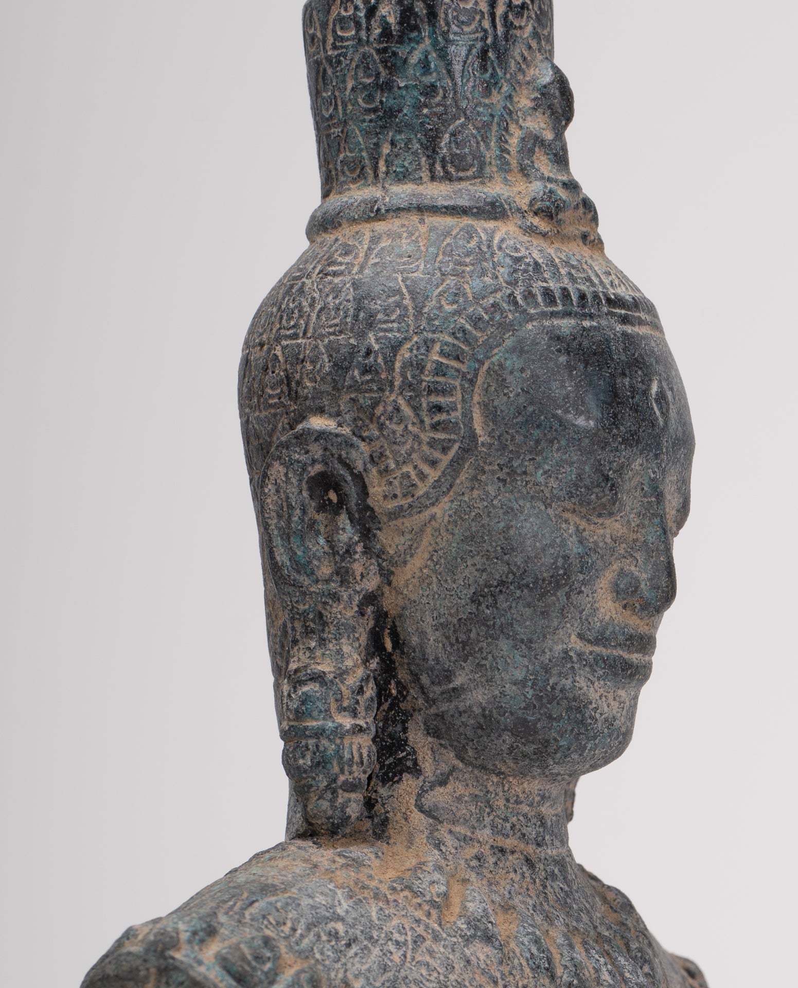 Antique Khmer Style Standing Bronze Bayon Style Lokeshvara Statue - 27cm/11"