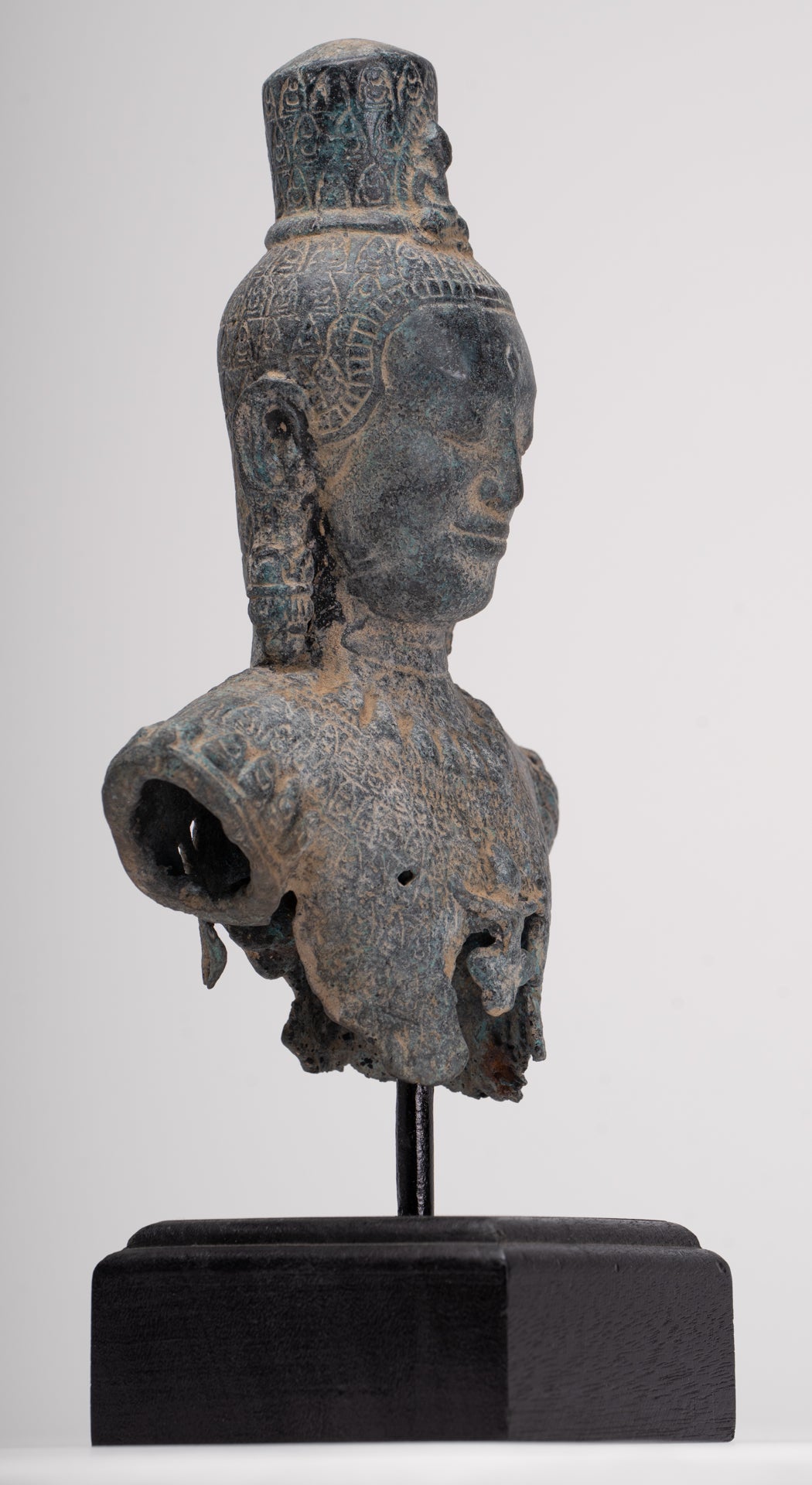 Antique Khmer Style Standing Bronze Bayon Style Lokeshvara Statue - 27cm/11"