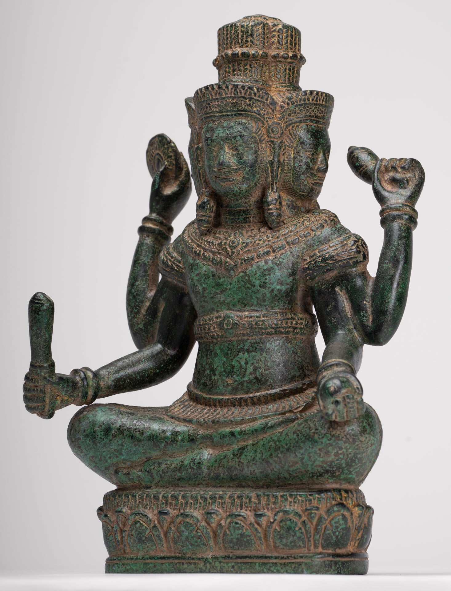 Brahma Statue - Antique Khmer Style Bronze 4 Arm Bayon Brahma - Hindu God Creation - 31cm/12"