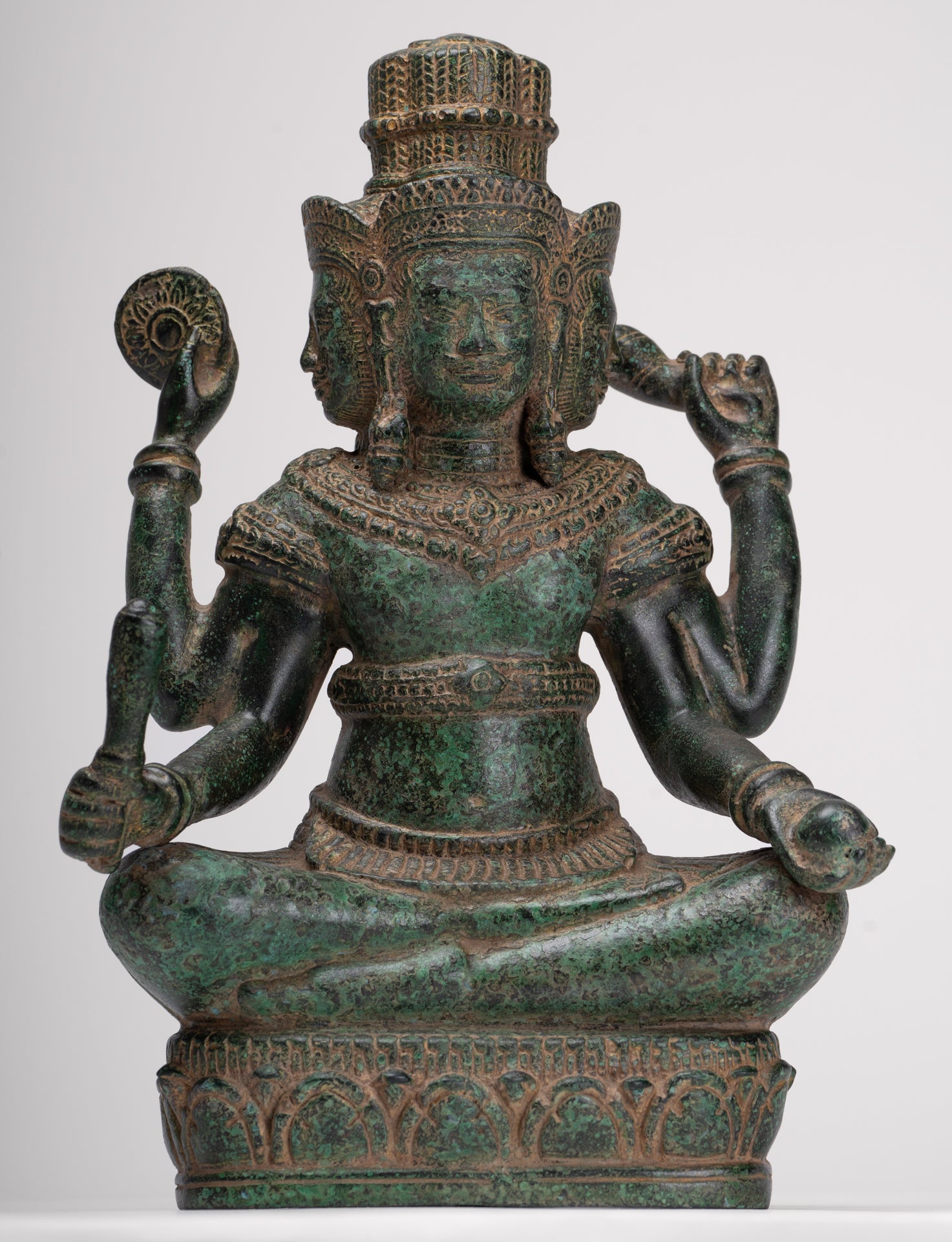 Brahma Statue - Antique Khmer Style Bronze 4 Arm Bayon Brahma - Hindu God Creation - 31cm/12"