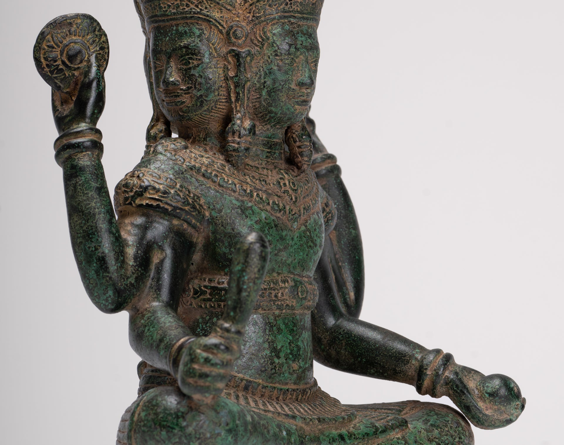 Brahma Statue - Antique Khmer Style Bronze 4 Arm Bayon Brahma - Hindu God Creation - 31cm/12"