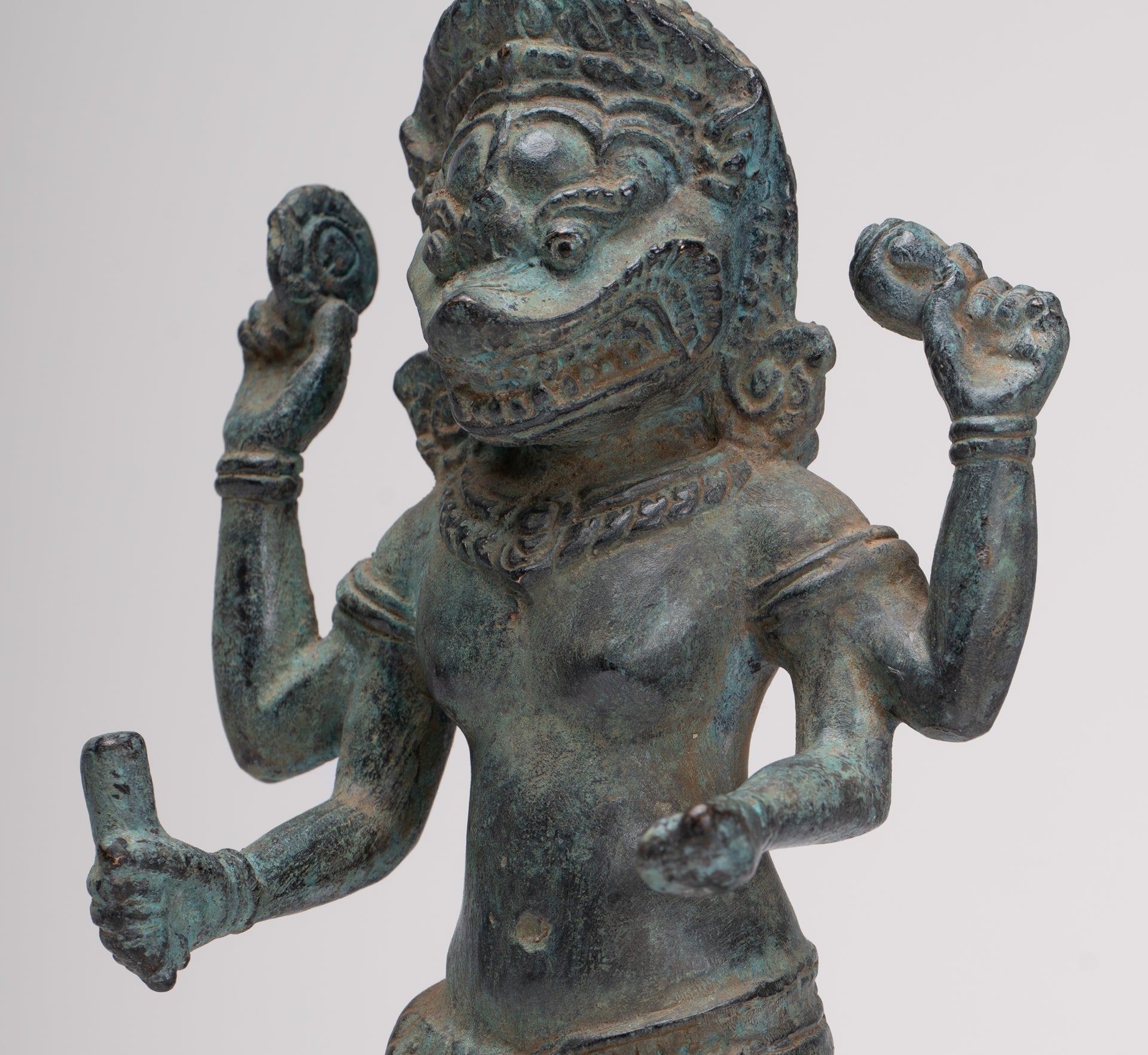 Antique Khmer Style Bronze - Vishnu Avatar - Narasimha or Narasingh - 25cm/10"