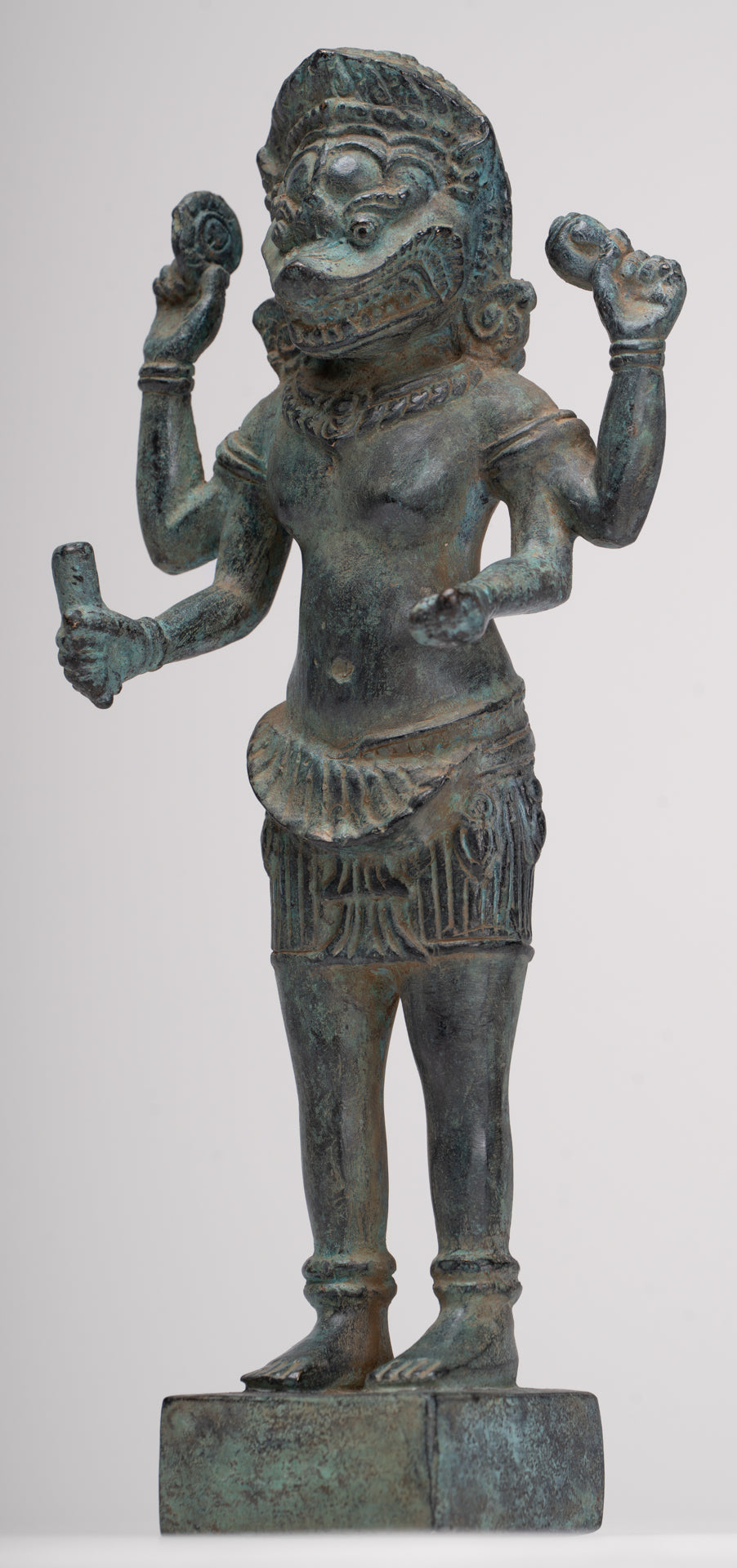 Antique Khmer Style Bronze - Vishnu Avatar - Narasimha o Narasingh - 25cm/10 "