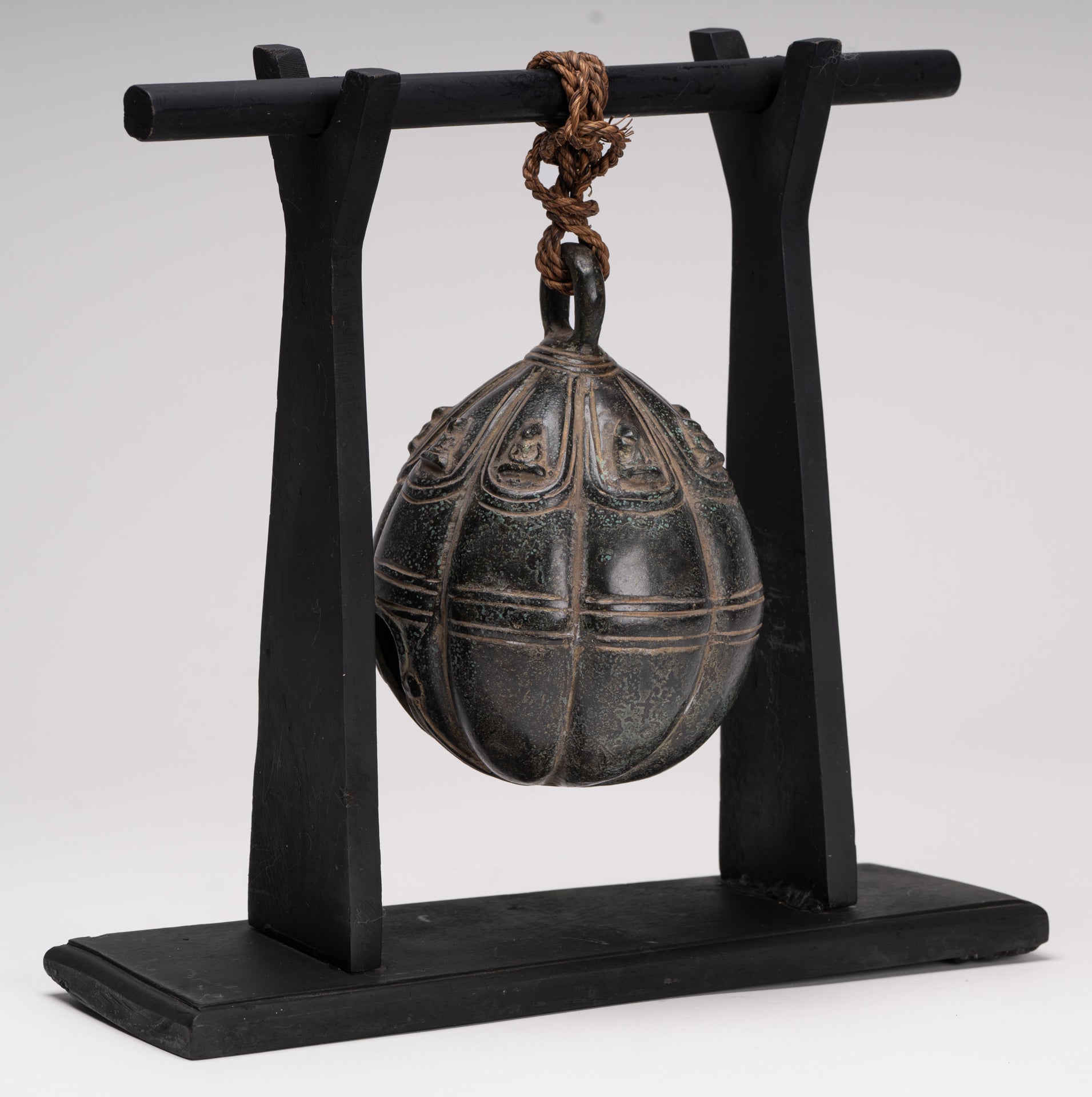 Antique Khmer Style Bronze Mounted Buddha Bell - 29cm/12"