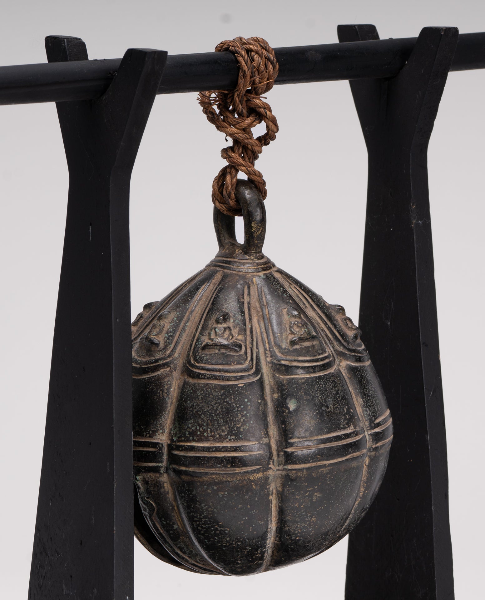 Antique Khmer Style Bronze Mounted Buddha Bell - 29cm/12"