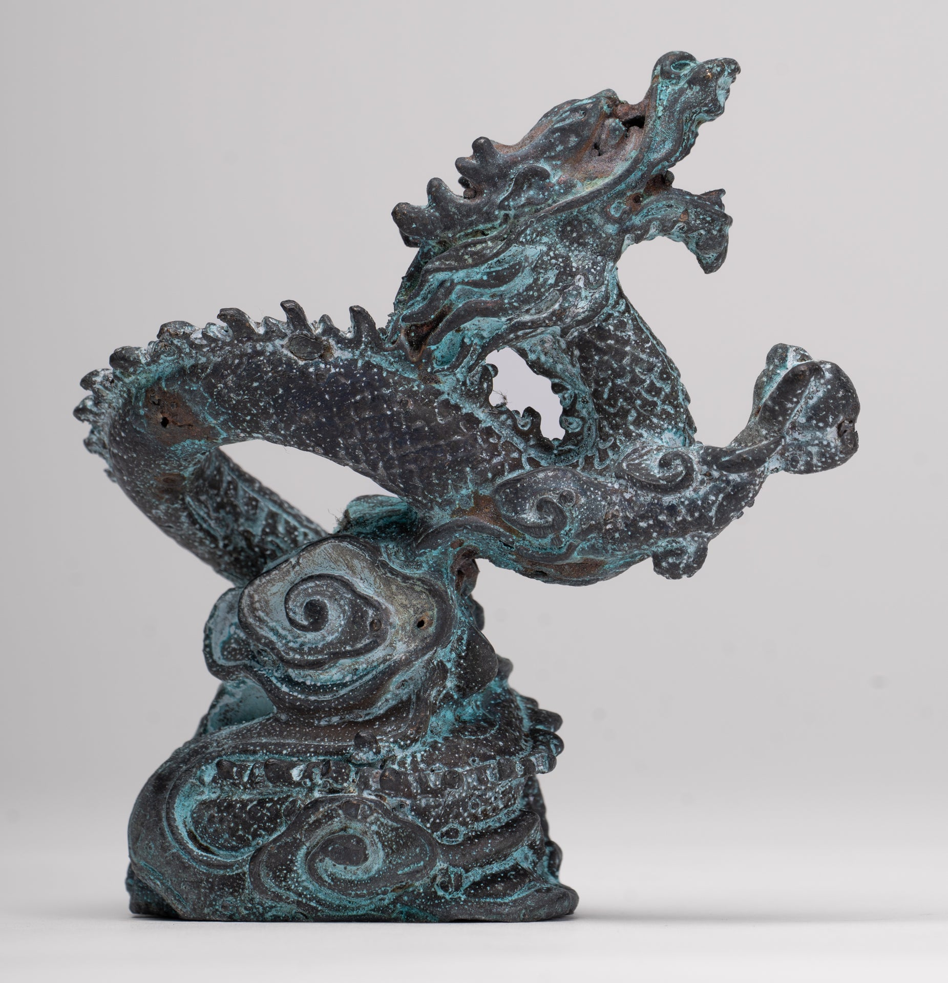 Chinese Dragon - Antique Chinese Style Bronze Dragon Statue - 10cm/4"