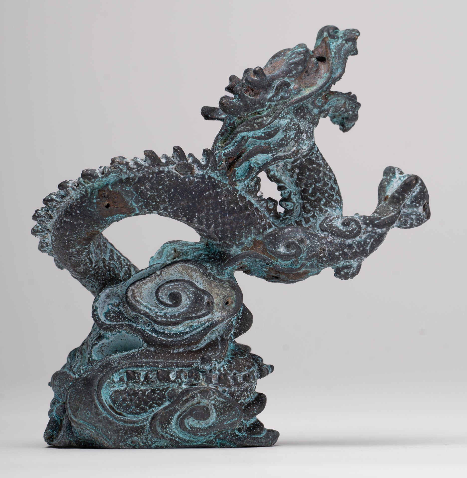 Chinese Dragon - Antique Chinese Style Bronze Dragon Statue - 10cm/4"