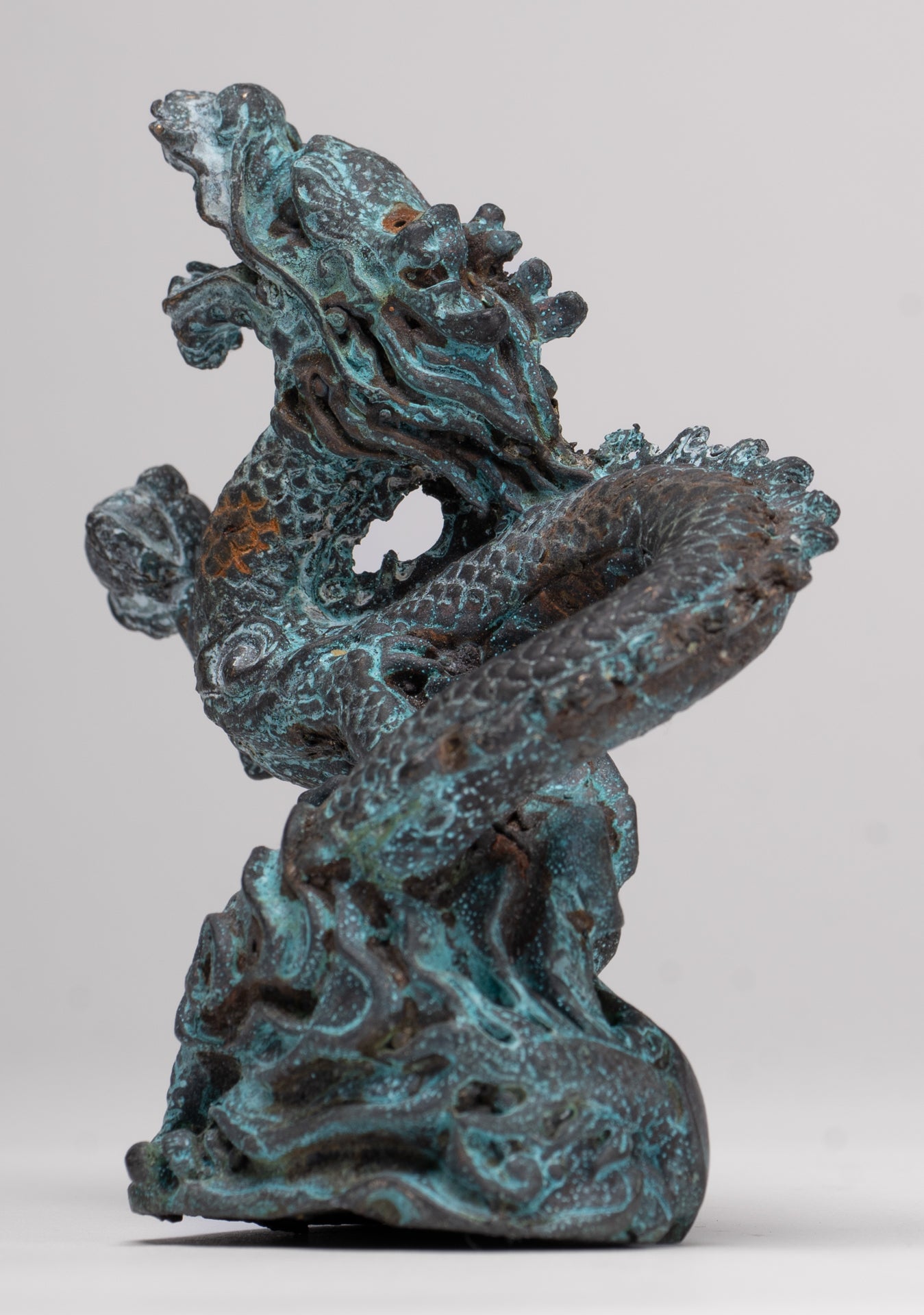 Chinese Dragon - Antique Chinese Style Bronze Dragon Statue - 10cm/4"