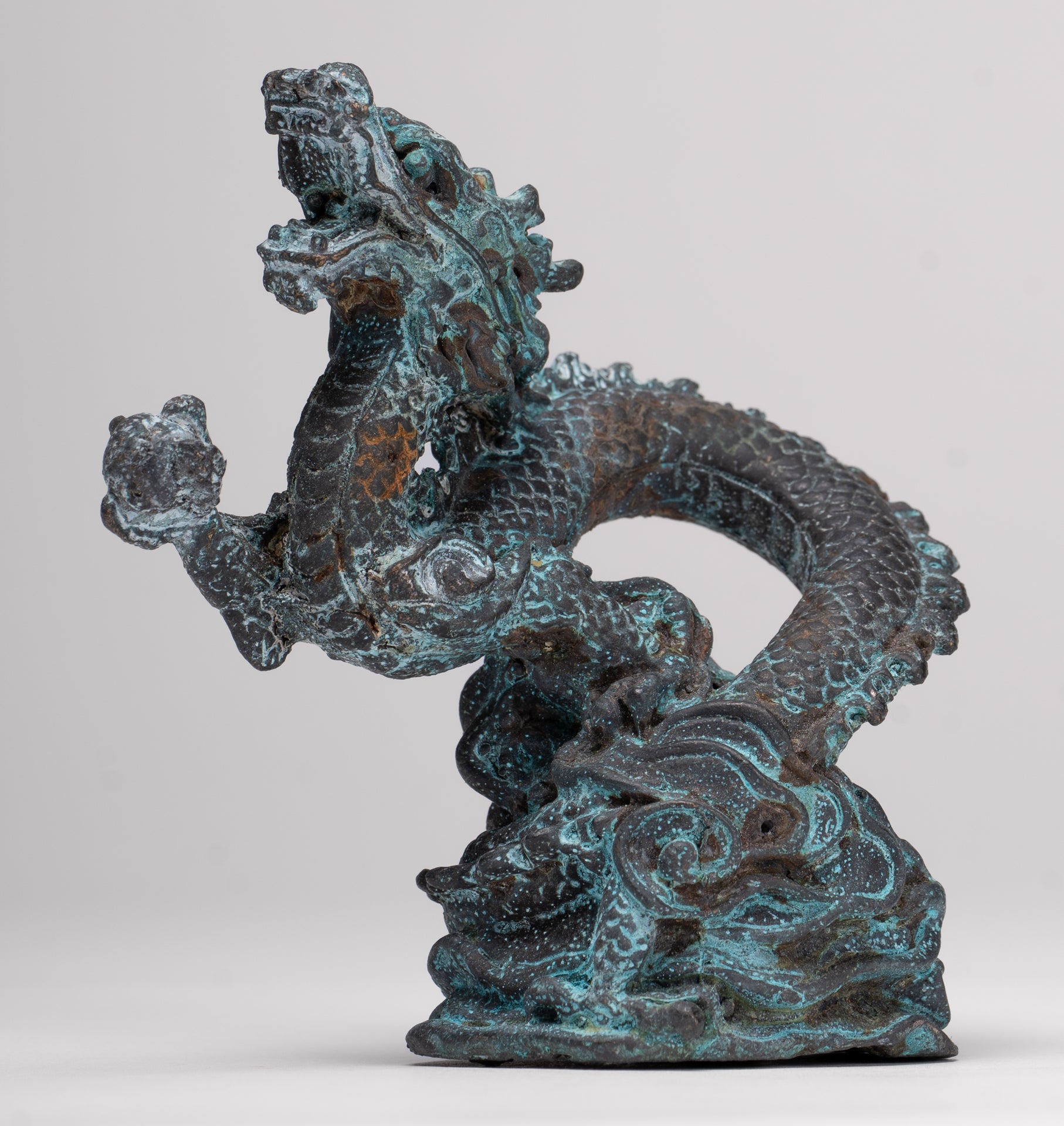 Chinese Dragon - Antique Chinese Style Bronze Dragon Statue - 10cm/4"