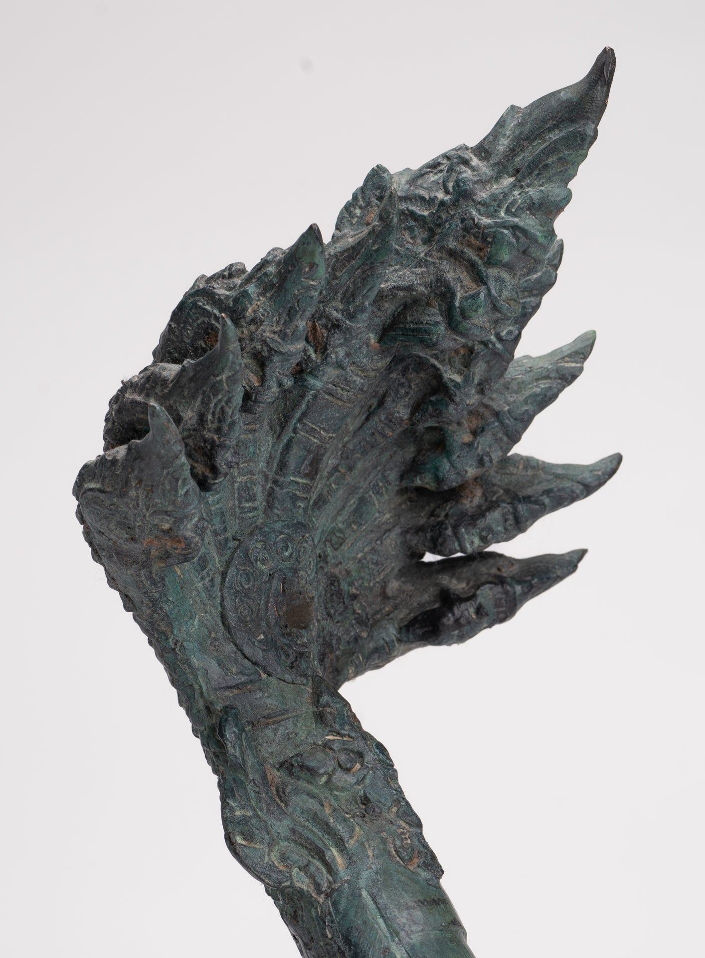 Antique Thai Style Bronze Nine Head Protective Naga, Snake or Serpent Statue - 28cm/11"