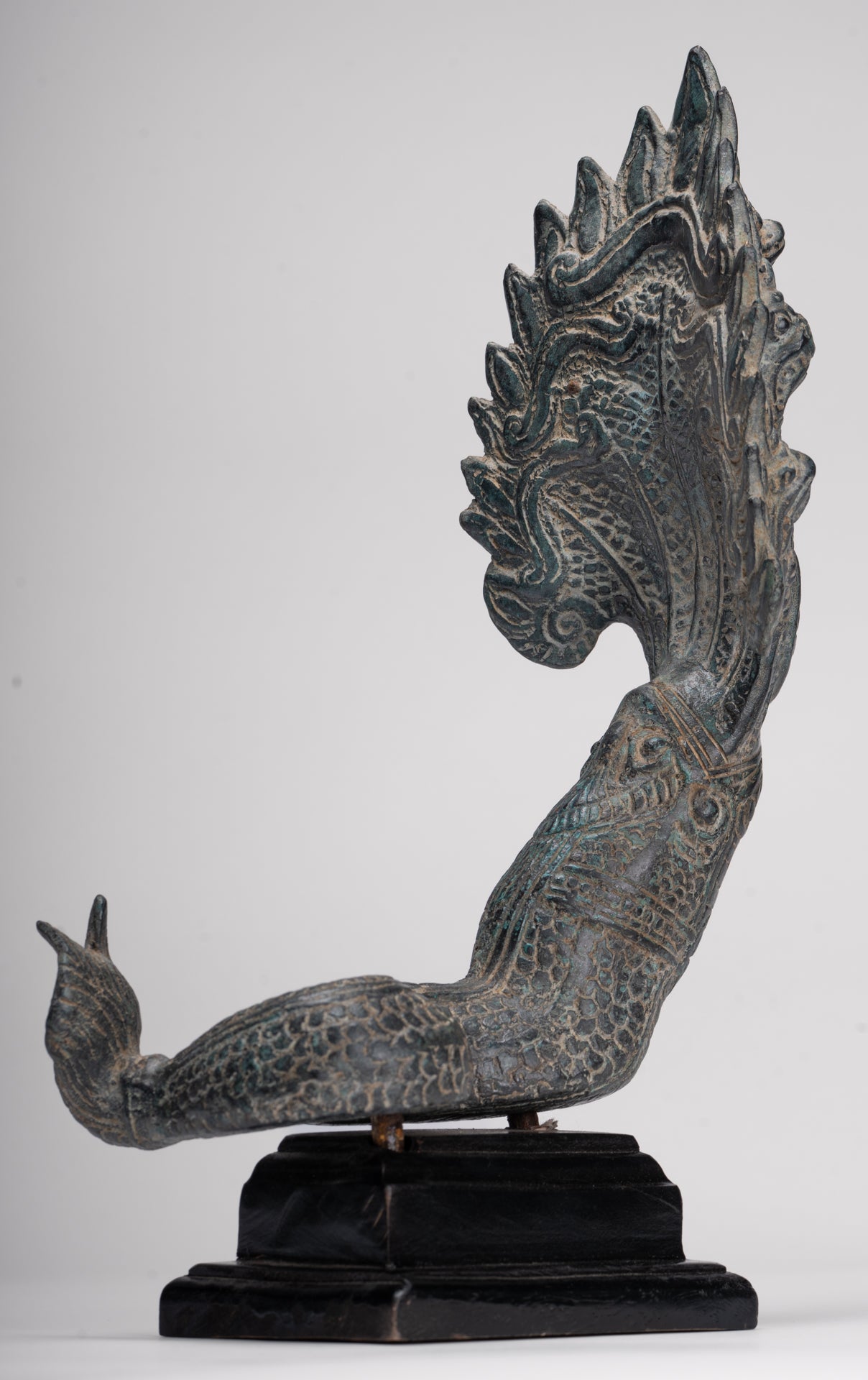 Naga Statue - Antique Khmer Style Bronze Protective Naga, Snake or Serpent Statue - 32cm/13"