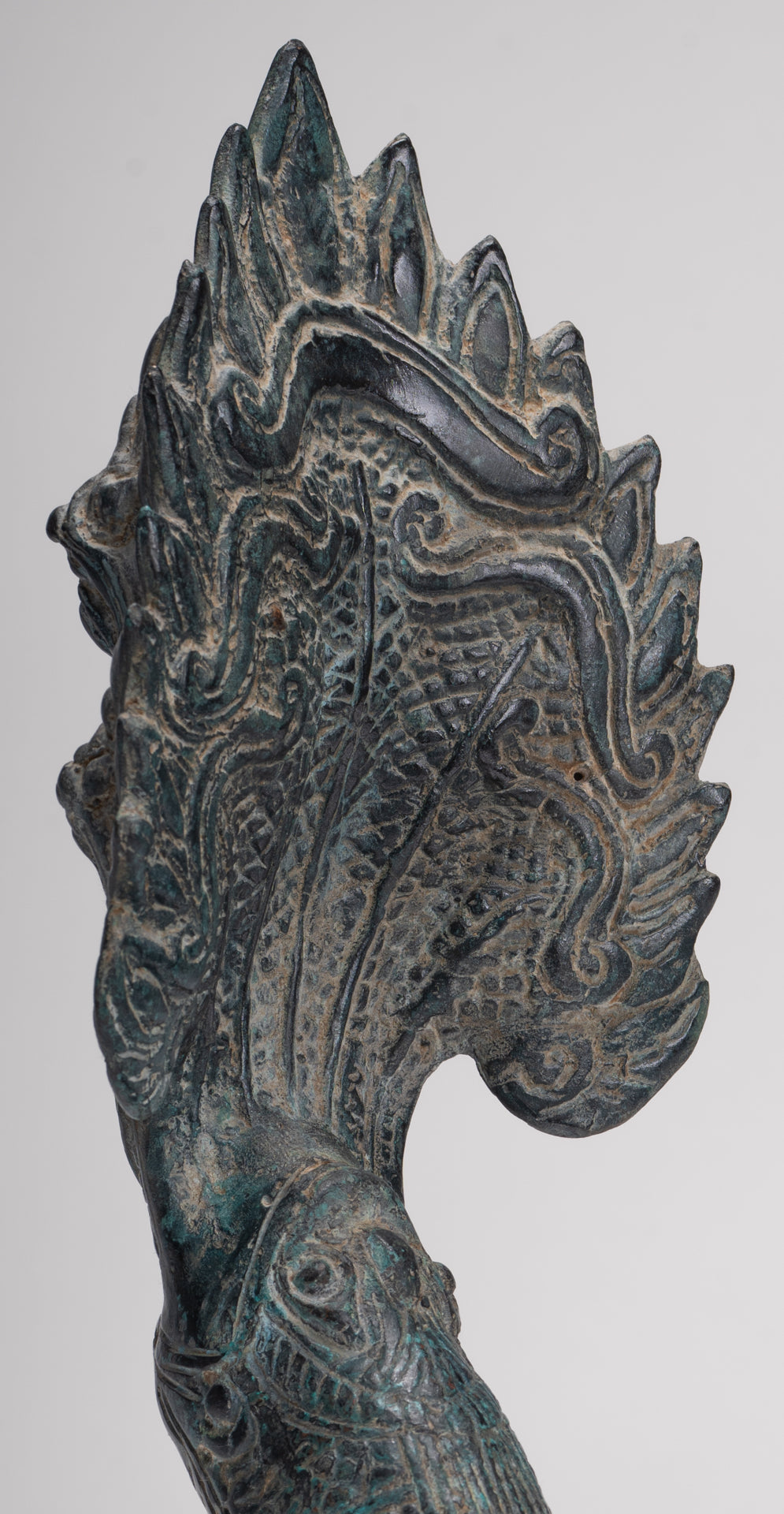 Naga Statue - Antique Khmer Style Bronze Protective Naga, Snake or Serpent Statue - 32cm/13"