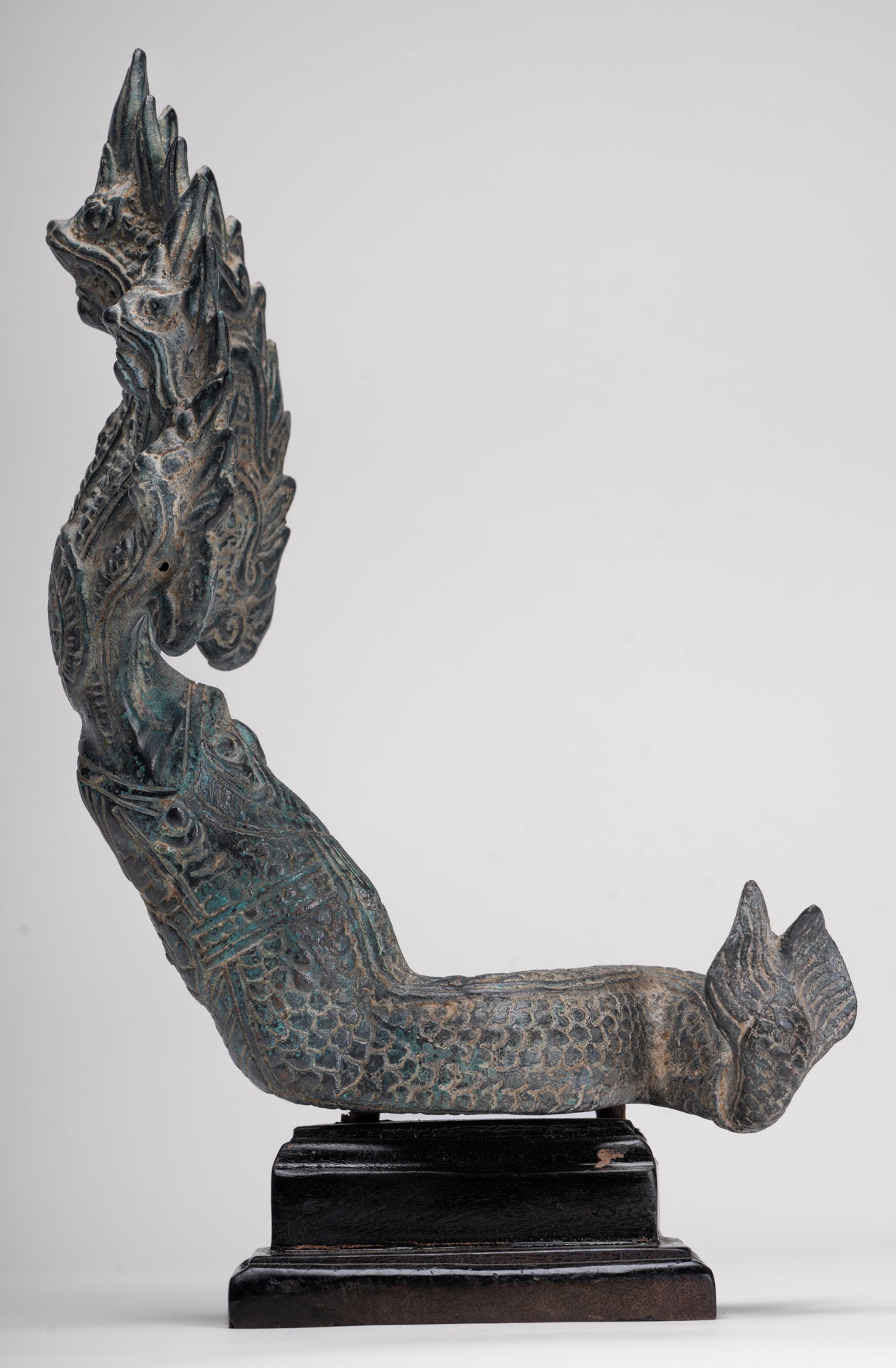 Naga Statue - Antique Khmer Style Bronze Protective Naga, Snake or Serpent Statue - 32cm/13"