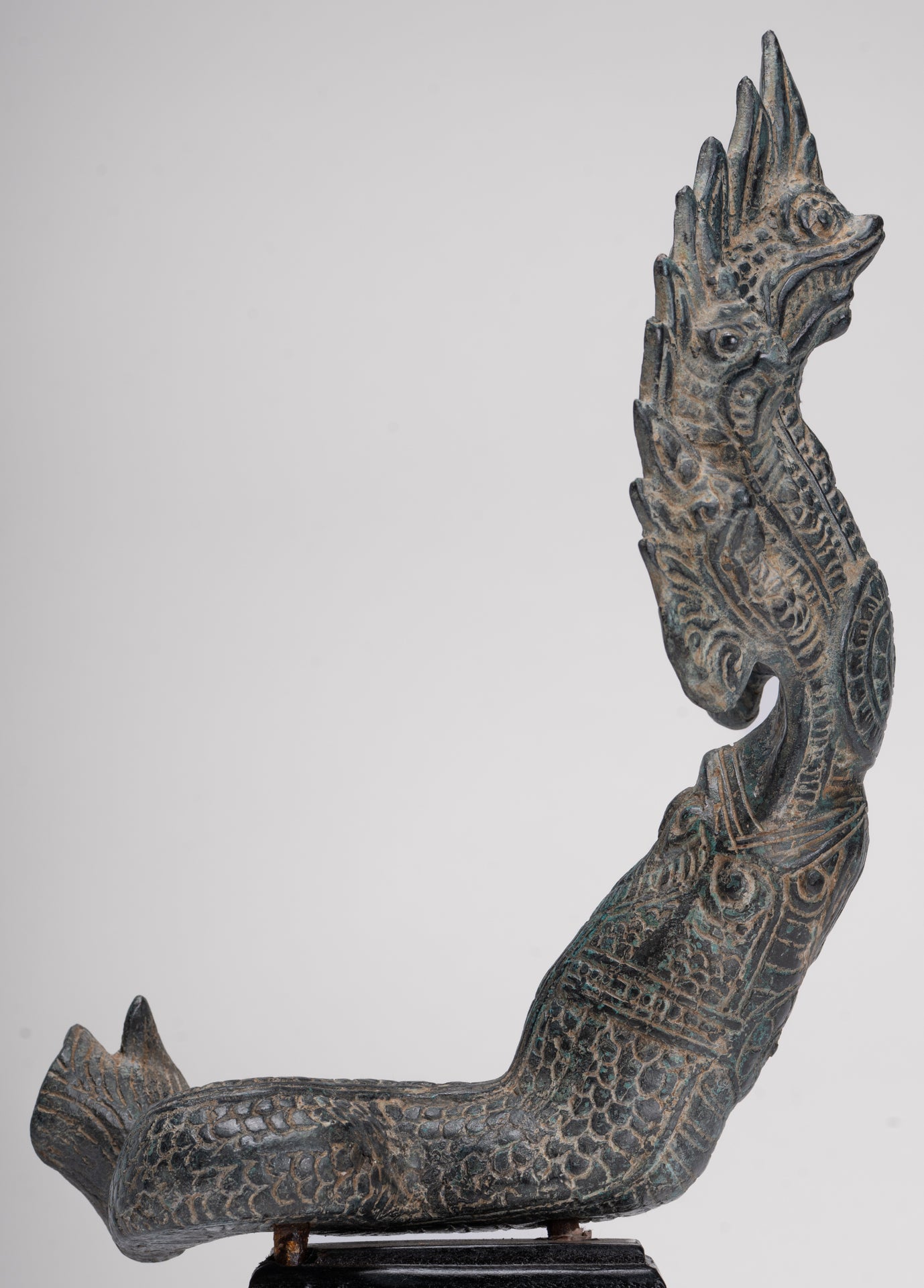 Naga Statue - Antique Khmer Style Bronze Protective Naga, Snake or Serpent Statue - 32cm/13"