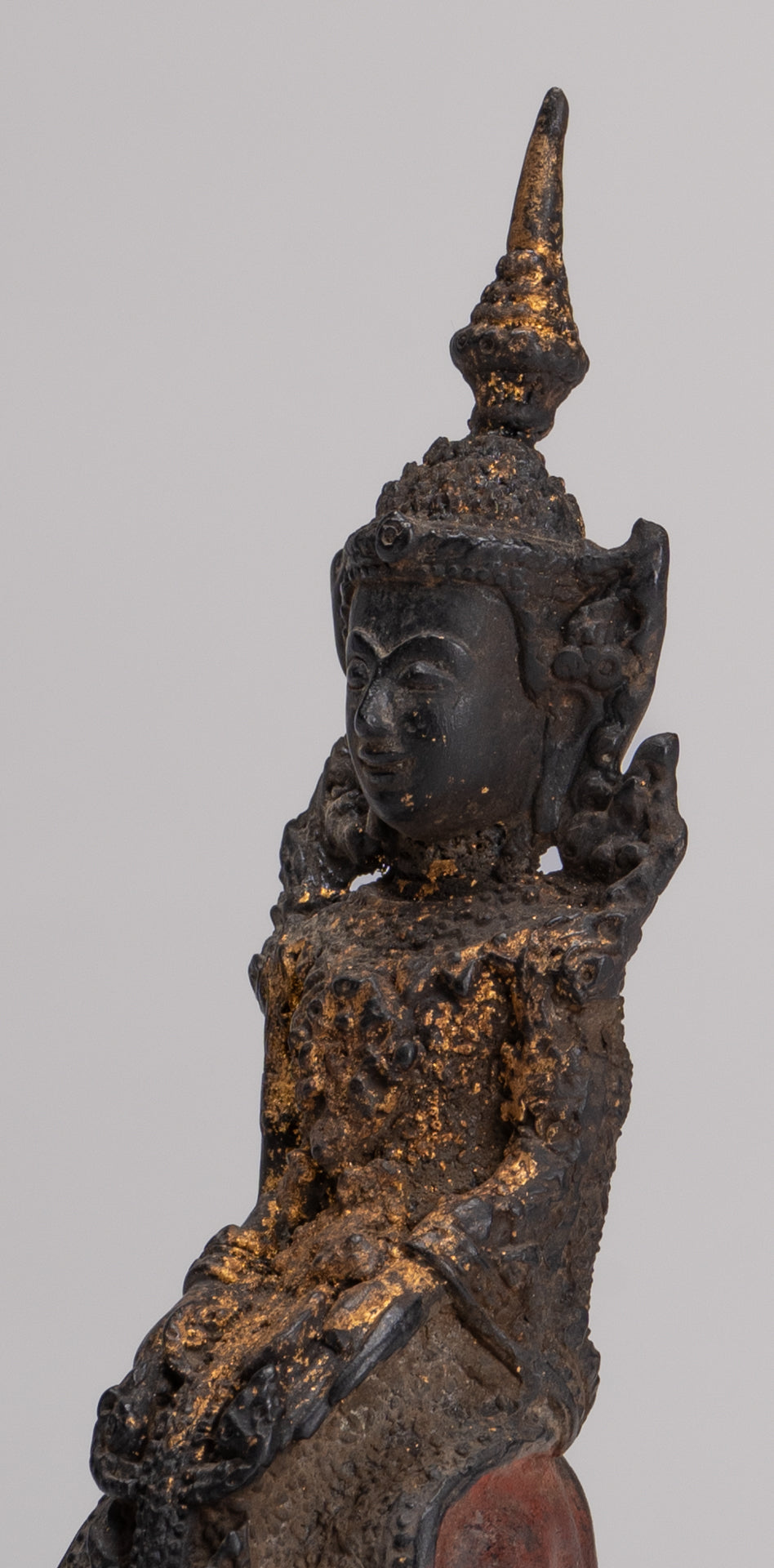 Buddha Statue - Seated Antique Thai Style Bronze Wednesday Evening Buddha - 16cm/6"