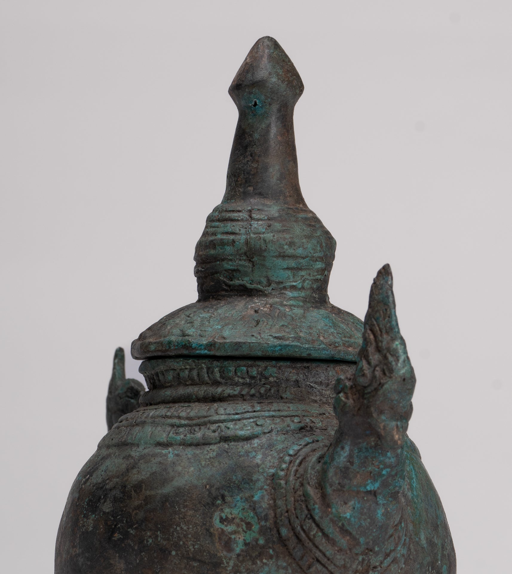 Naga Vessel - Antique Thai Style Bronze Naga Holy Water Vessel - 20.5cm/8"