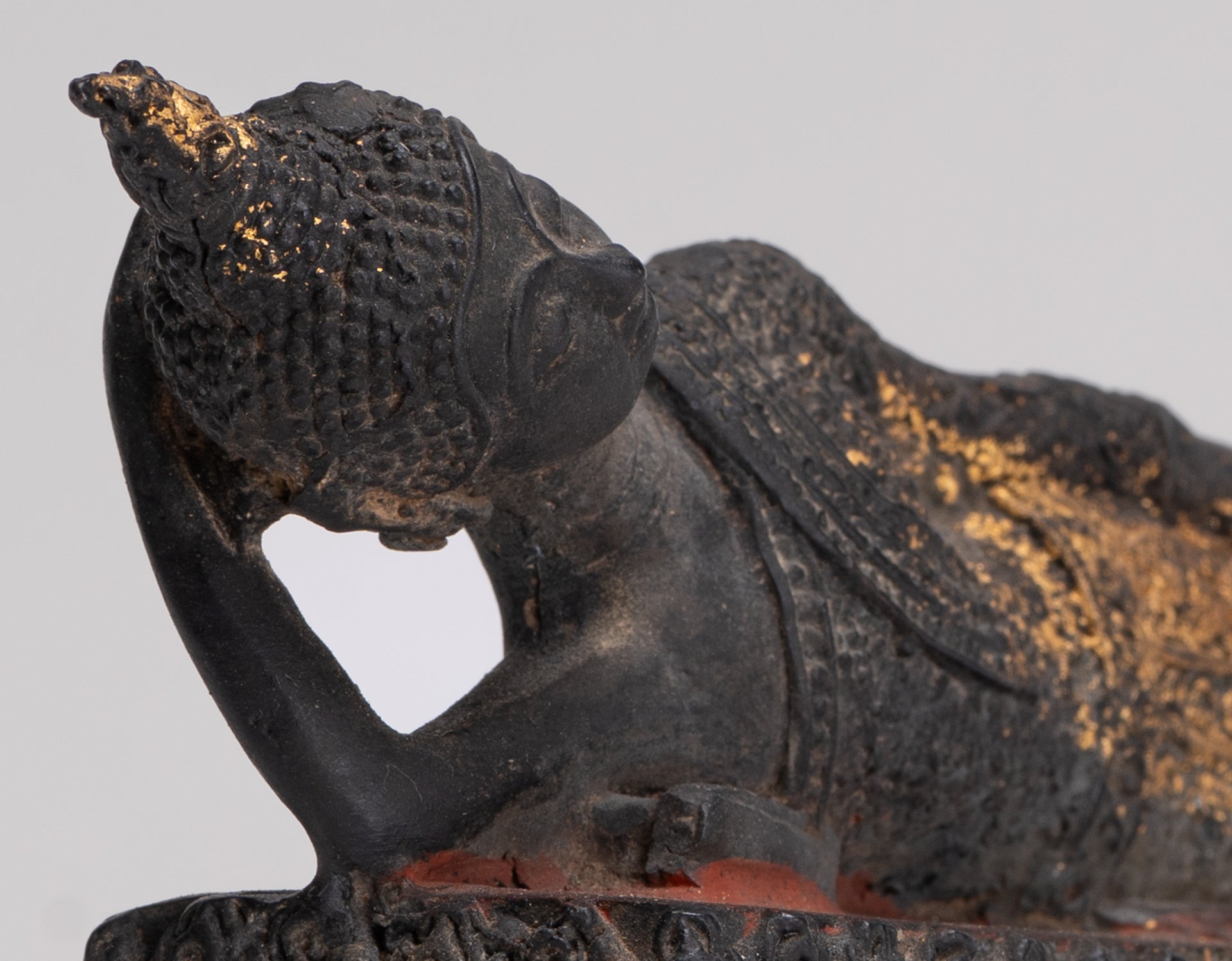 Buddha Statue - Antique Thai Style Bronze Rattanakosin Reclining Nirvana Buddha Statue - 19cm/8"