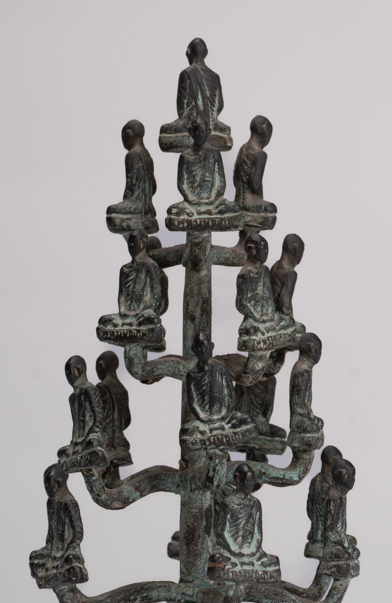 DIsciple Sculpture - Antique Thai Style Bronze Seated Meditation Monk Statues - 18cm/7"