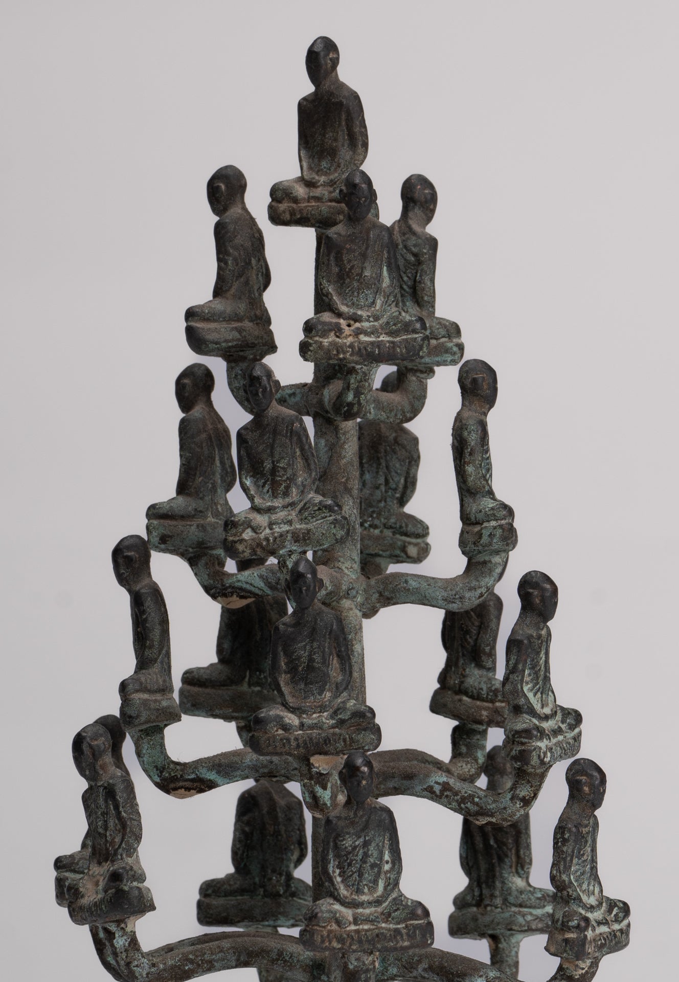 DIsciple Sculpture - Antique Thai Style Bronze Seated Meditation Monk Statues - 18cm/7"